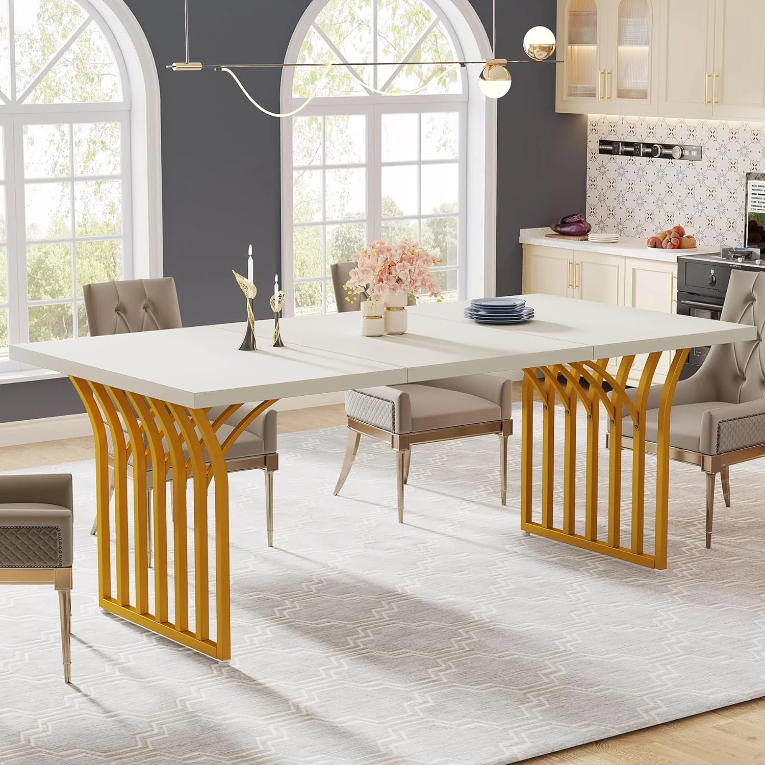 Tribesigns Modern Dining Table for 4-6 People, 62.9 inch Kitchen Table Wood Dinner Table for Dining Room