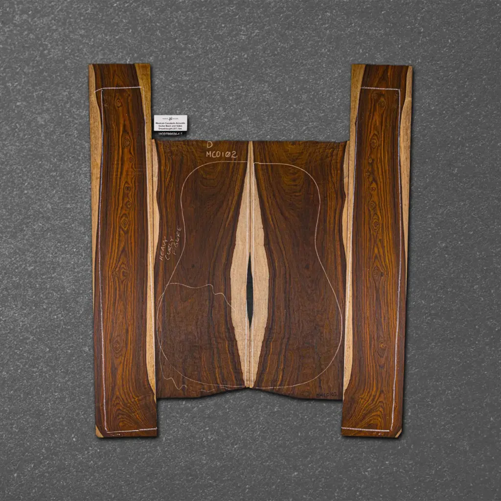 Mexican Cocobolo Acoustic Guitar Back and Sides Dreadnought (DT) Set. – MCDT000024-4.5