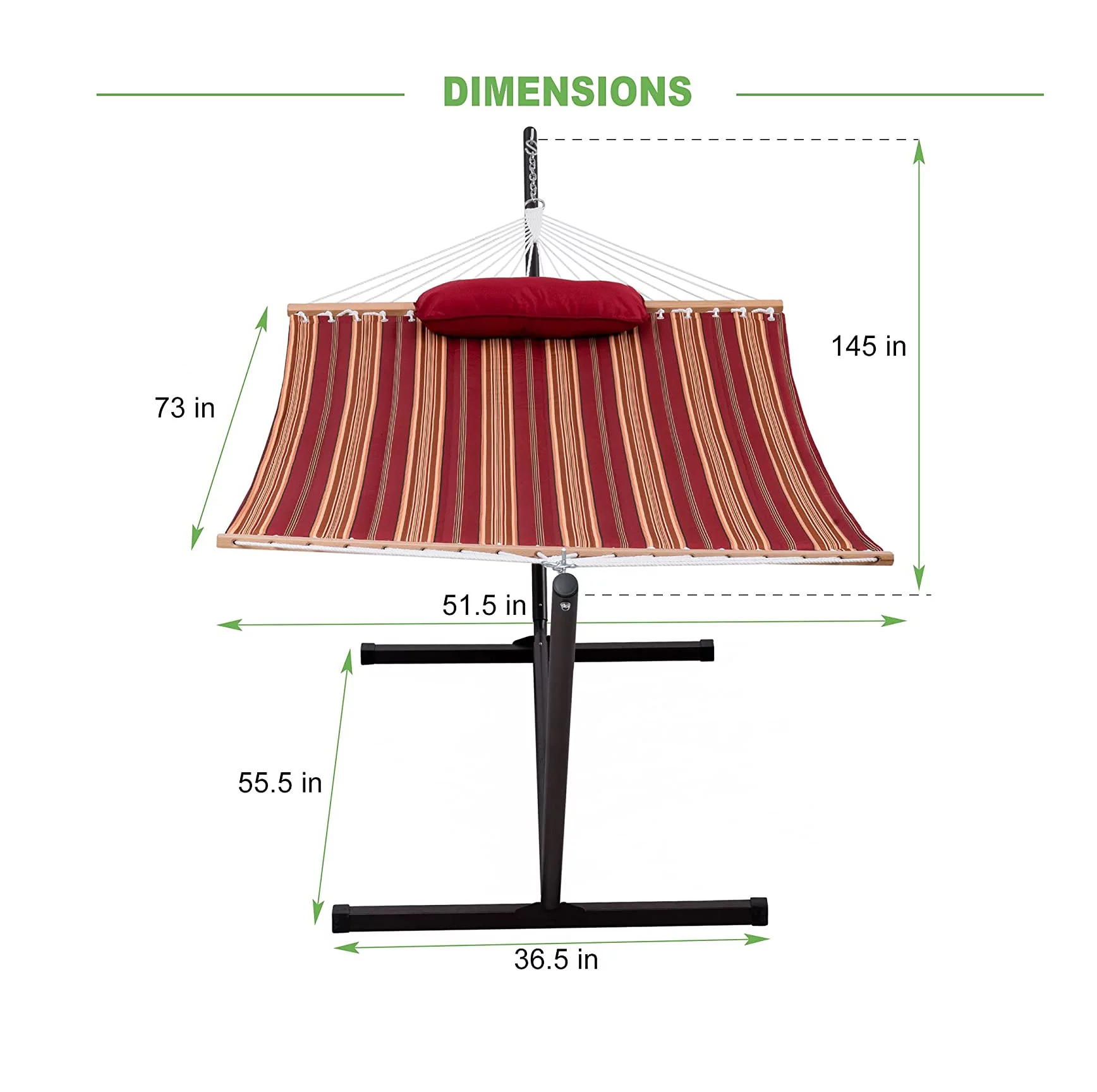 Lazy Daze Hammocks 12 Feet Steel Hammock Stand with Quilted Fabric Hammock Combo and Pillow, Red&Brown Stripe