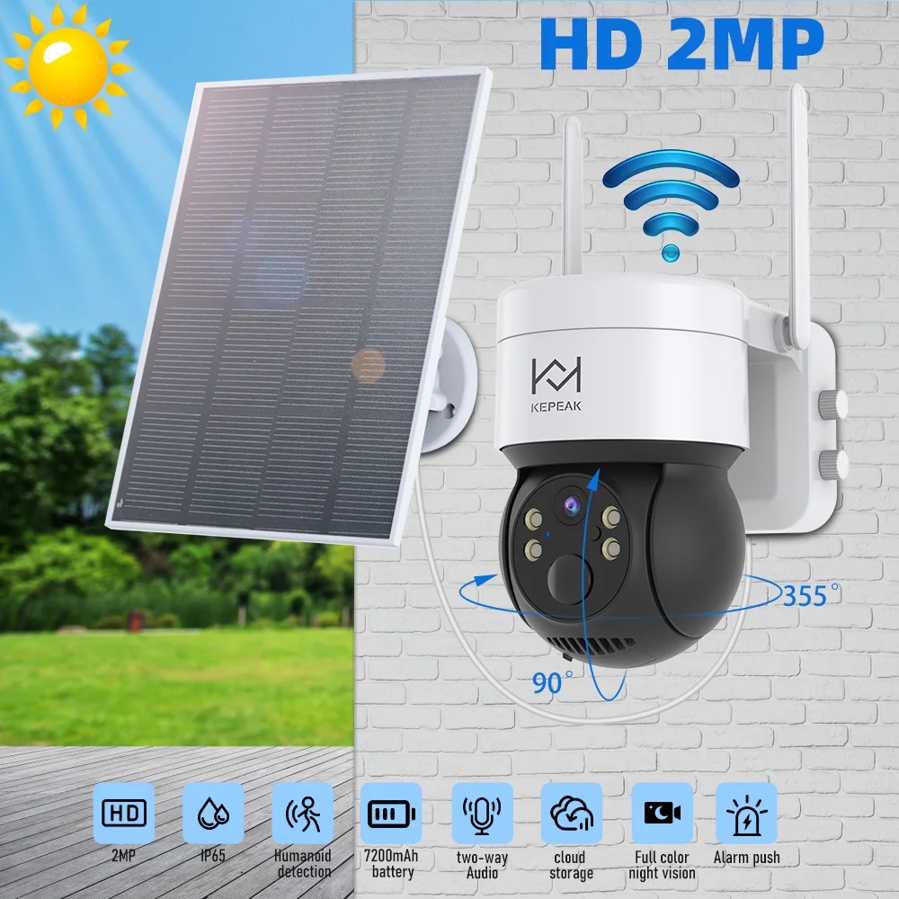Solar Security Cameras Wireless Outdoor,Battery Powered WiFi Outdoor Camera for Home Security with Color Night Vision, PIR Motion Detection,2-Way Talk, IP65 Waterproof,Siren Alarm