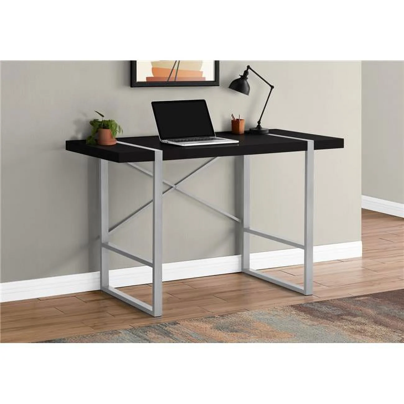 Monarch Specialties I 7664 48 in. Metal Computer Desk, Black - Silver