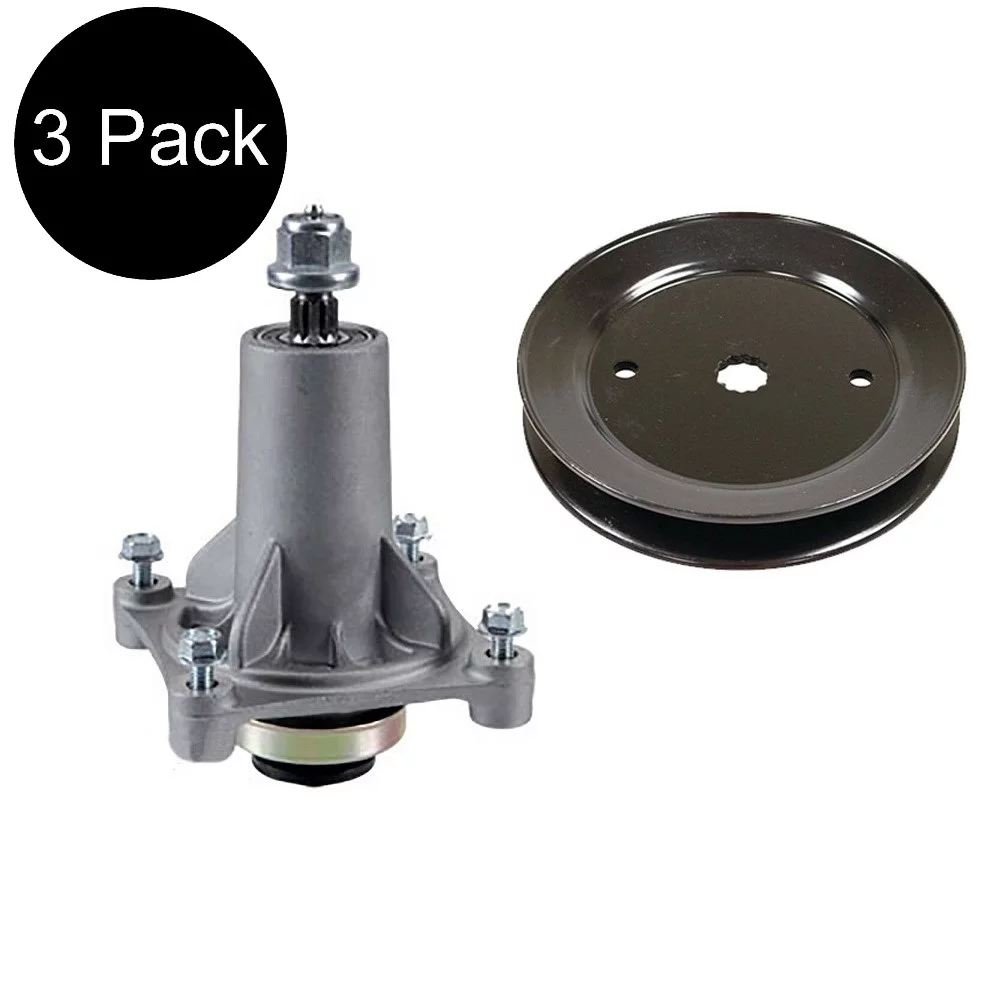 (3) Spindle Assemblies 187292 with (3) Pulleys 153535 42 48 Deck Fits Husqvarna 532 Ariens