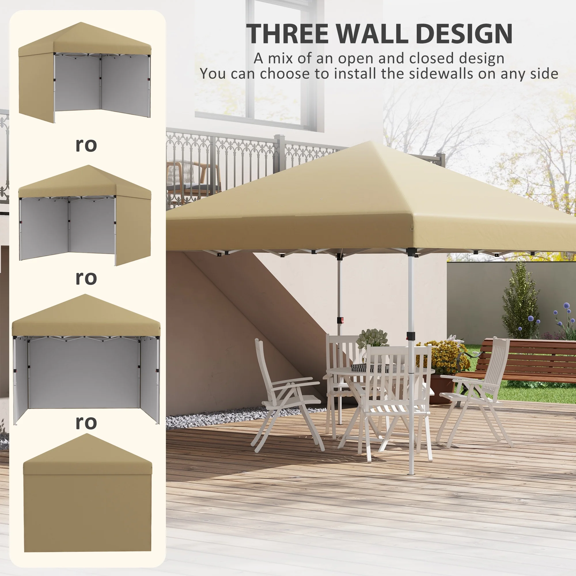 10' X 10' Pop Up Canopy Tent with 3 Sidewalls,Simple and Portable Pop-up,Leg Weight Bags and Carry Bag, Height Adjustable, Instant Party Tent Event Shelter Gazebo for Garden, Patio, Beige