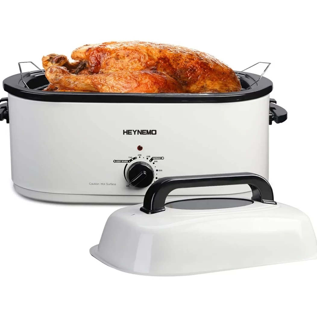 CozyHom 22 Quart Electric Roaster Oven Stainless Steel Turkey Roaster Pan with Removable Insert Pot, White