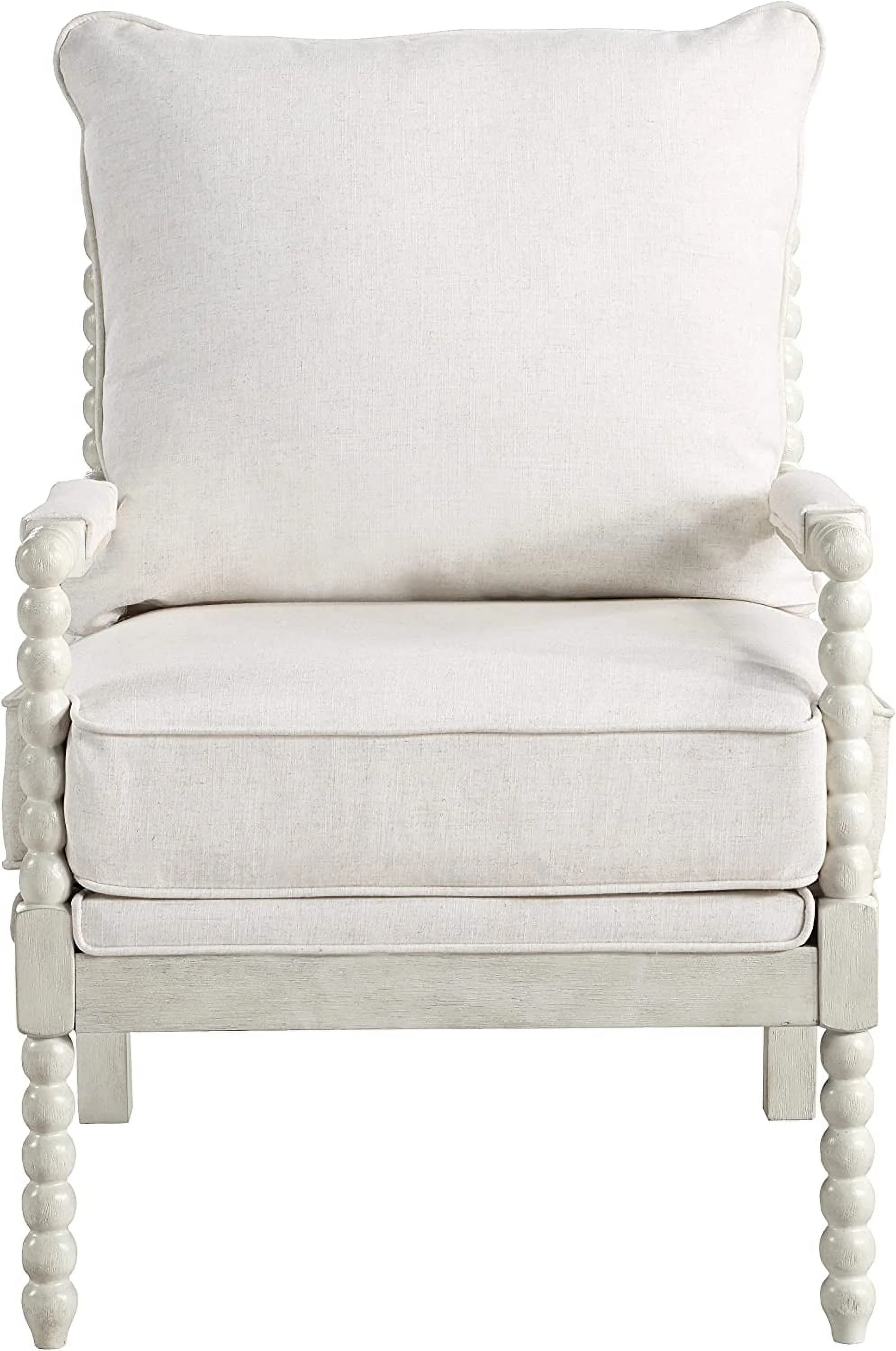 OSP Home Furnishings Kaylee Spindle Accent Chair with Antique Wood Frame, 26.5” W x 32.25” D x 37” H, White Linen Fabric