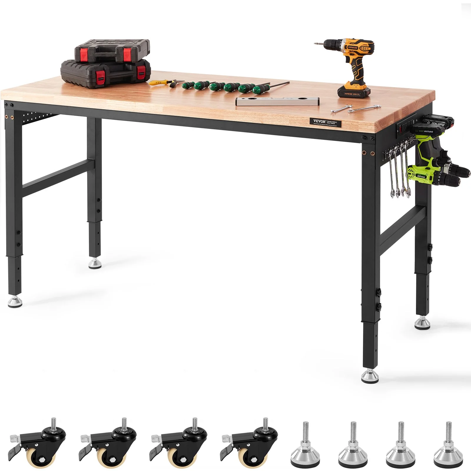 VEVOR Heavy-Duty A3 Steel Workbench with Hardwood Top, 220lbs Capacity, 1500W, 0.47