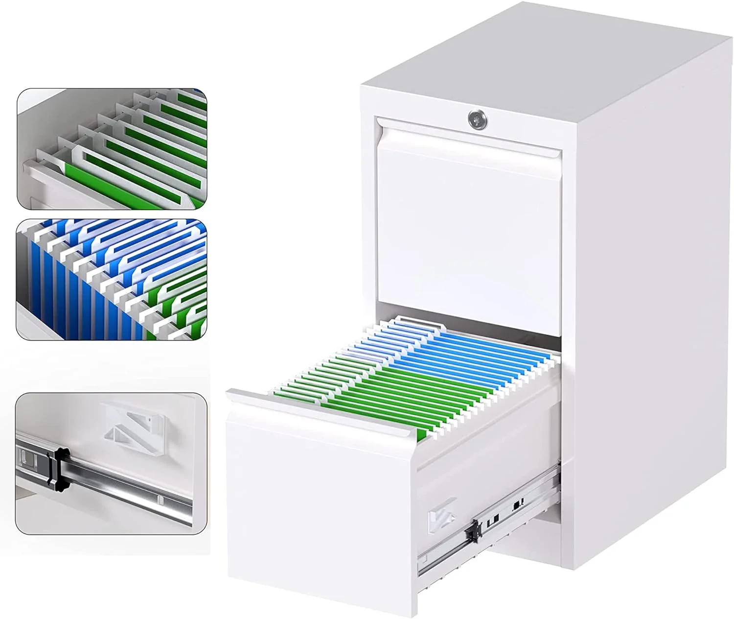 U-ToBe 2 Drawer Vertical File Cabinet,Locking Metal Vertical File Cabinet,Office Steel Vertical Filing Cabinet for Hanging Letter/Legal Folders,Assembly Required,White,18