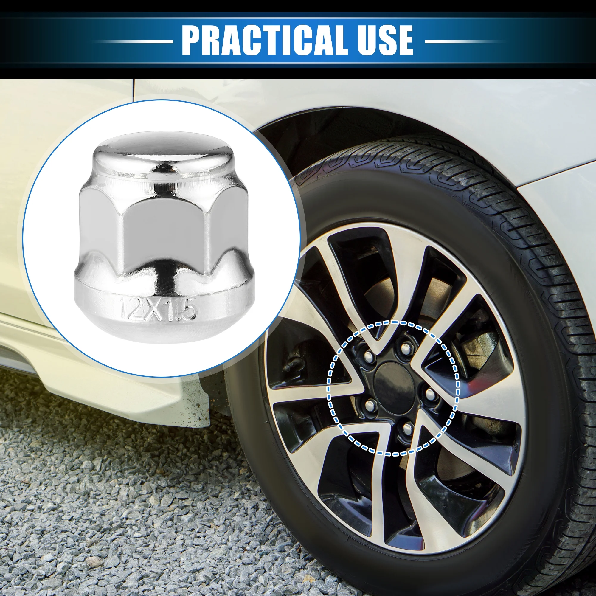 5 Pcs Wheel Lug Nuts Compatible for Honda Accord Civic Chorme Plated M12x1.5 Silver Tone Tire Lugnuts