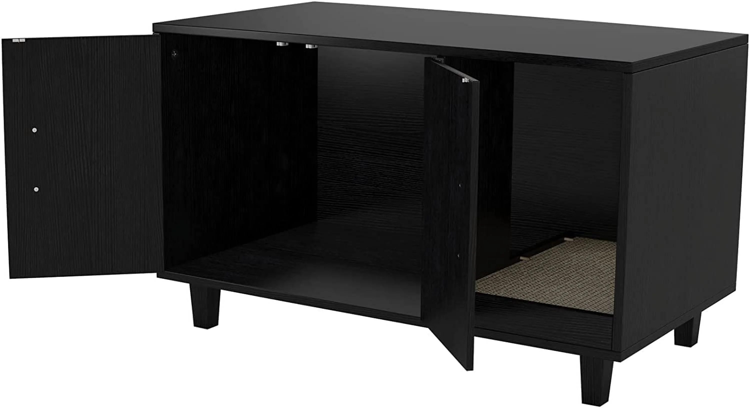 Modern Wood Pet Crate: Cat Washroom Hidden Litter Box Enclosure Furniture House, Nightstand with Scratch Pad, Stackable (Black)