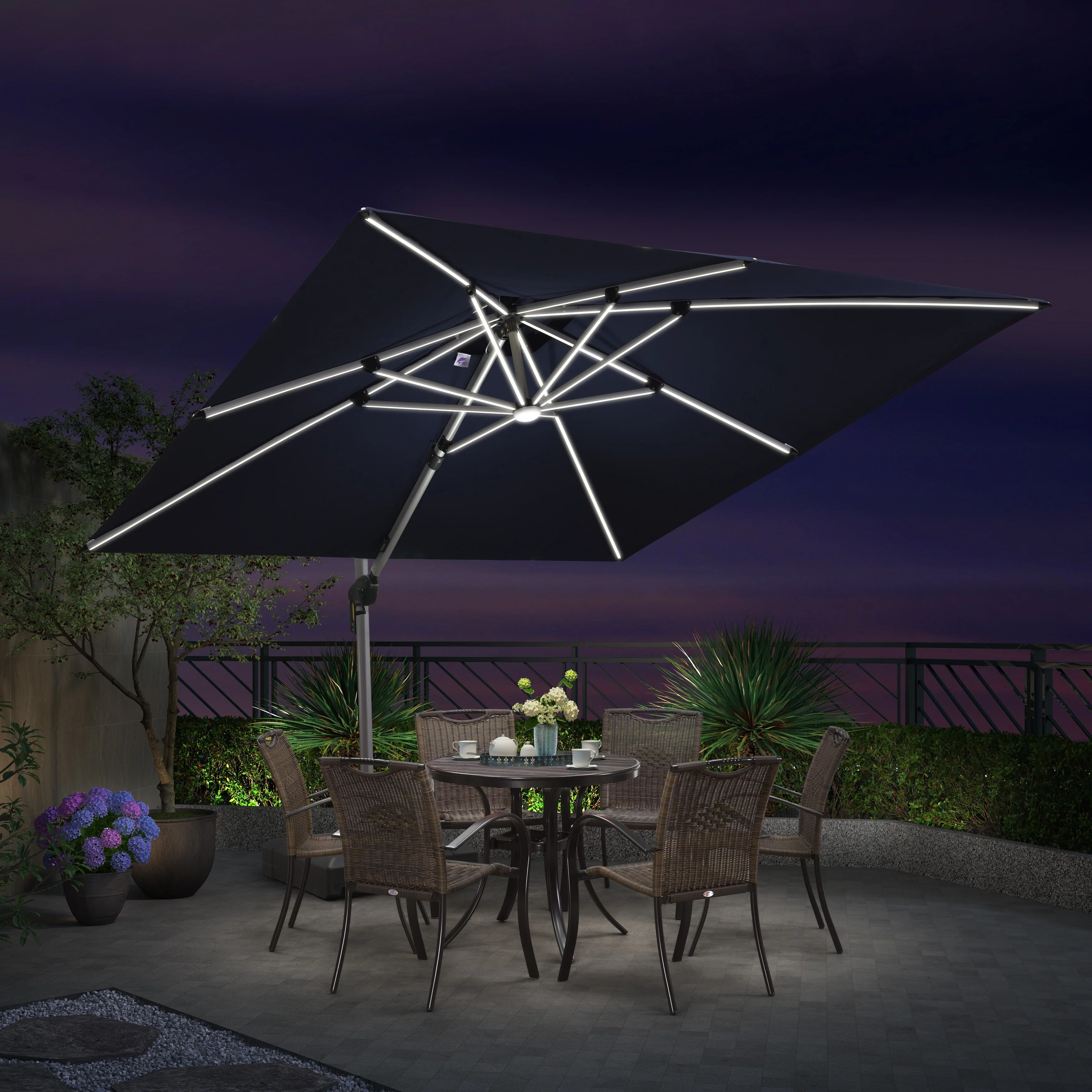 PURPLE LEAF  10 ft Double Top LED Square Patio Cantilever Umbrella Navy Blue