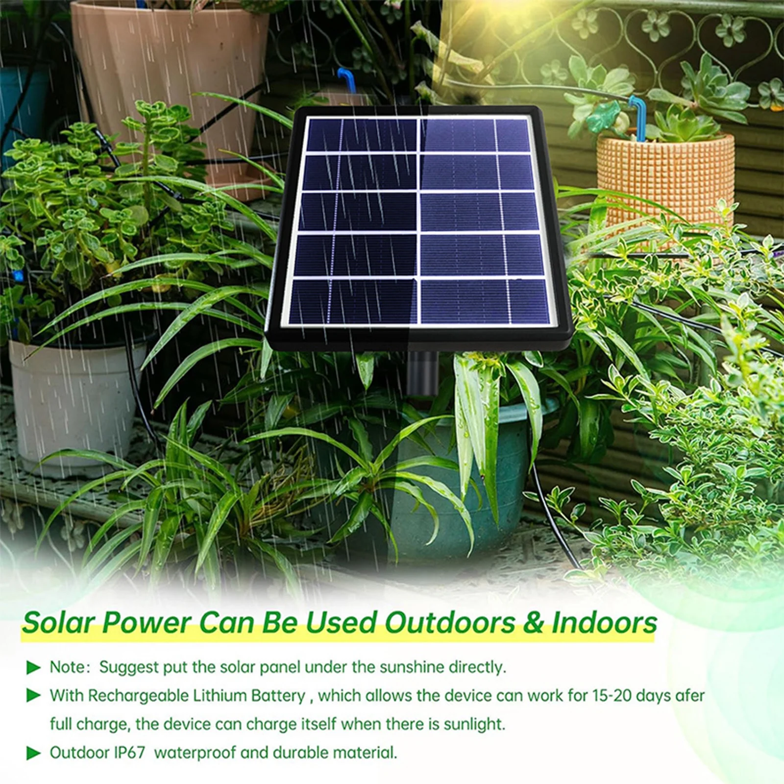Solar Automatic Drip Irrigation Kit Anti-siphon Solar Powered Irrigation System for Garden Balcony 1-600s Timer Easy DIY Self Watering Device Supported 10-15 Pots Plants