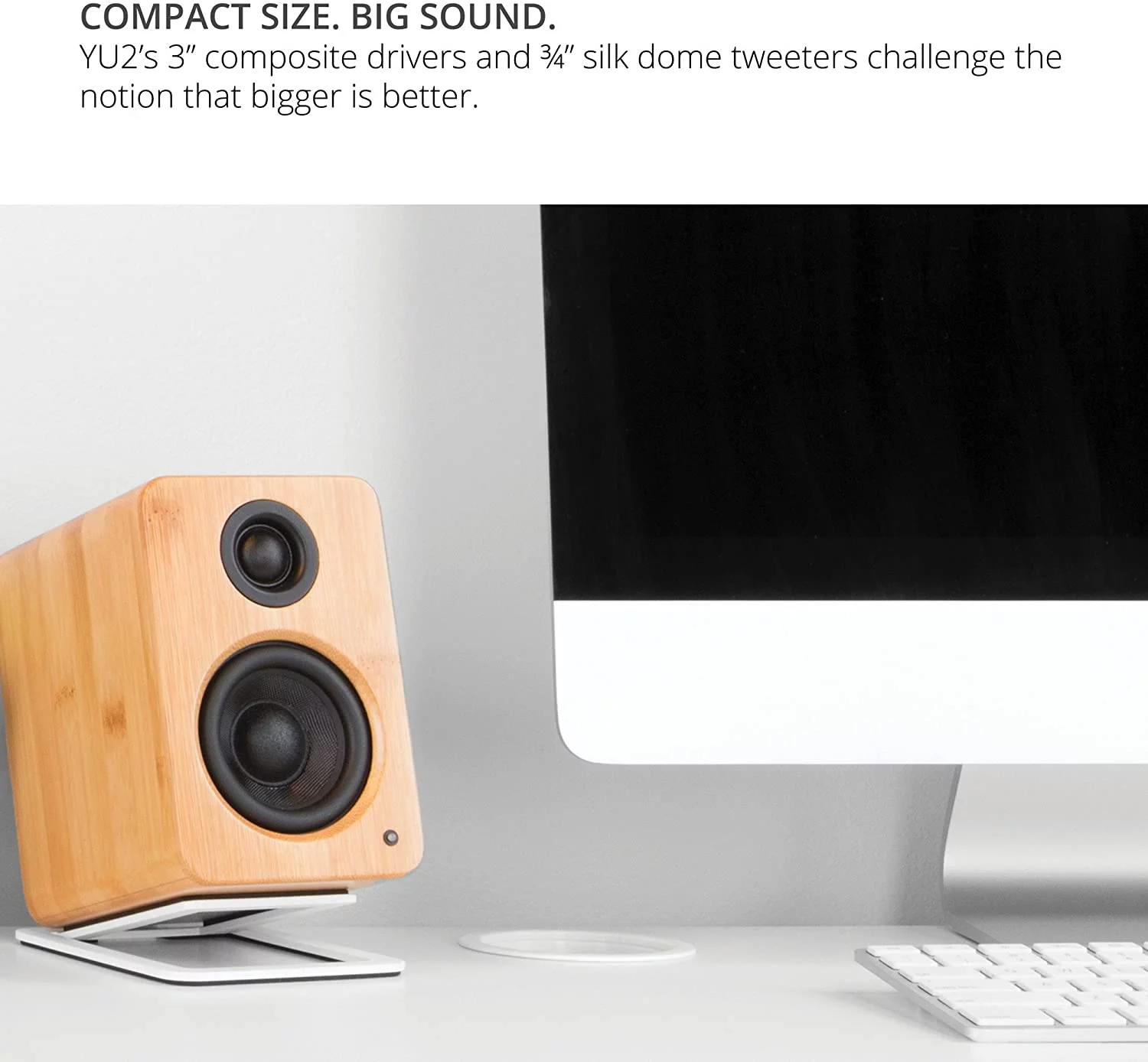 Kanto YU2 100W PC Gaming Desktop Speakers - Matte White (Pair) with Kanto S2W Angled Desktop Speaker Stands - White (Pair) (2022)
