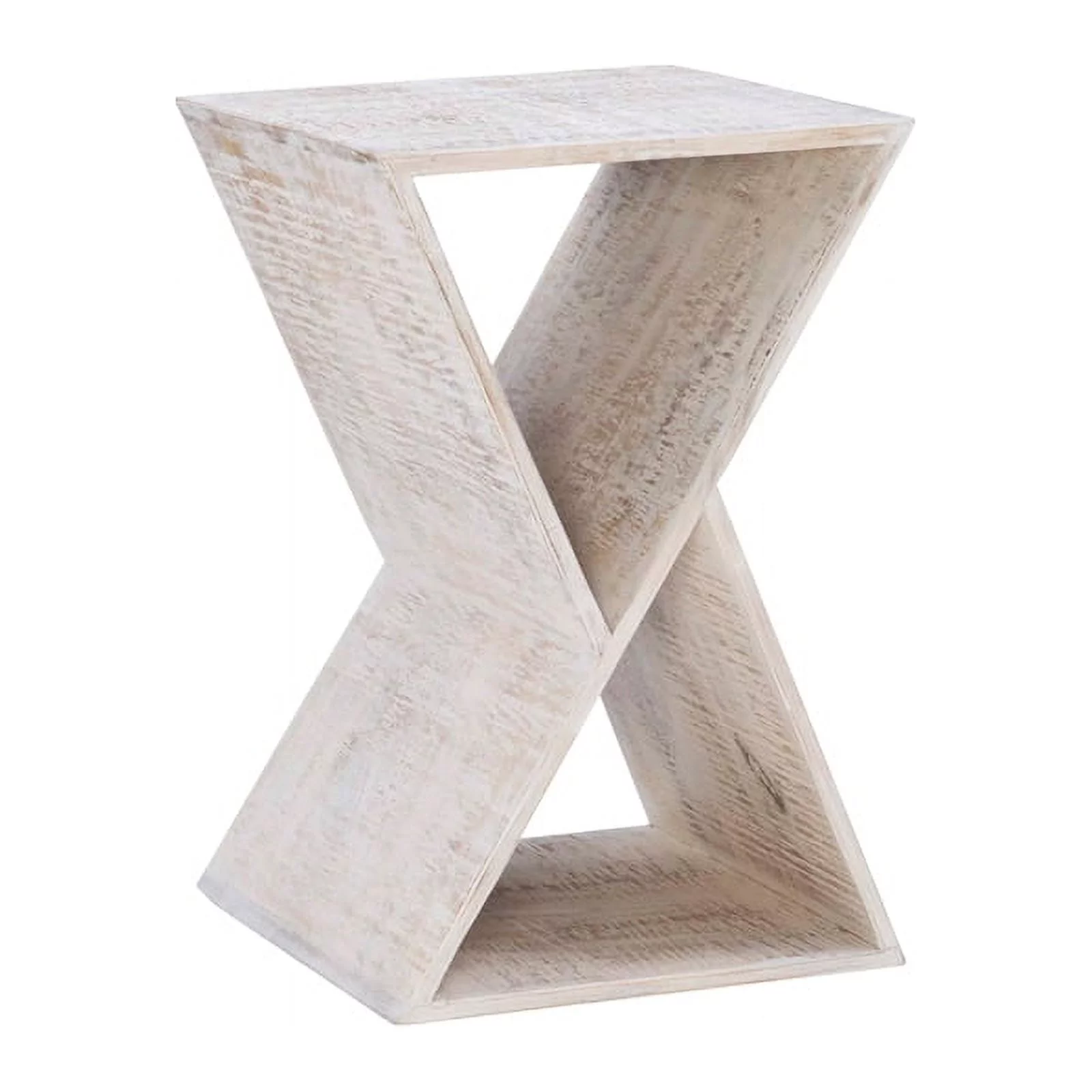 Pemberly Row Transitional Mango Wood Triangle Side Table in Whitewash