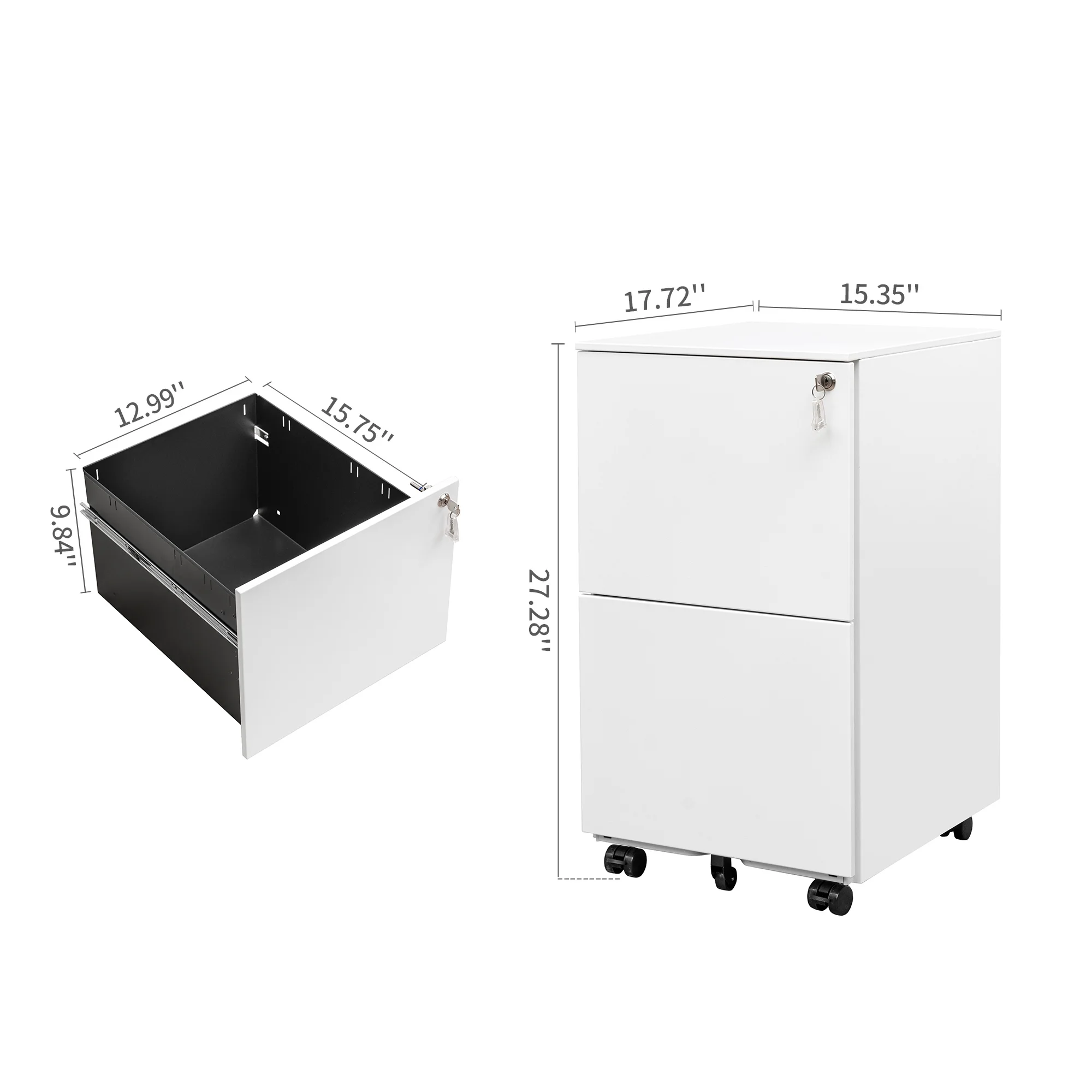 2 Drawer File Cabinet with Lock, Steel Mobile Filing Cabinet on Anti-tilt Wheels, Rolling Locking Office Cabinets Under Desk for Legal/Letter Size