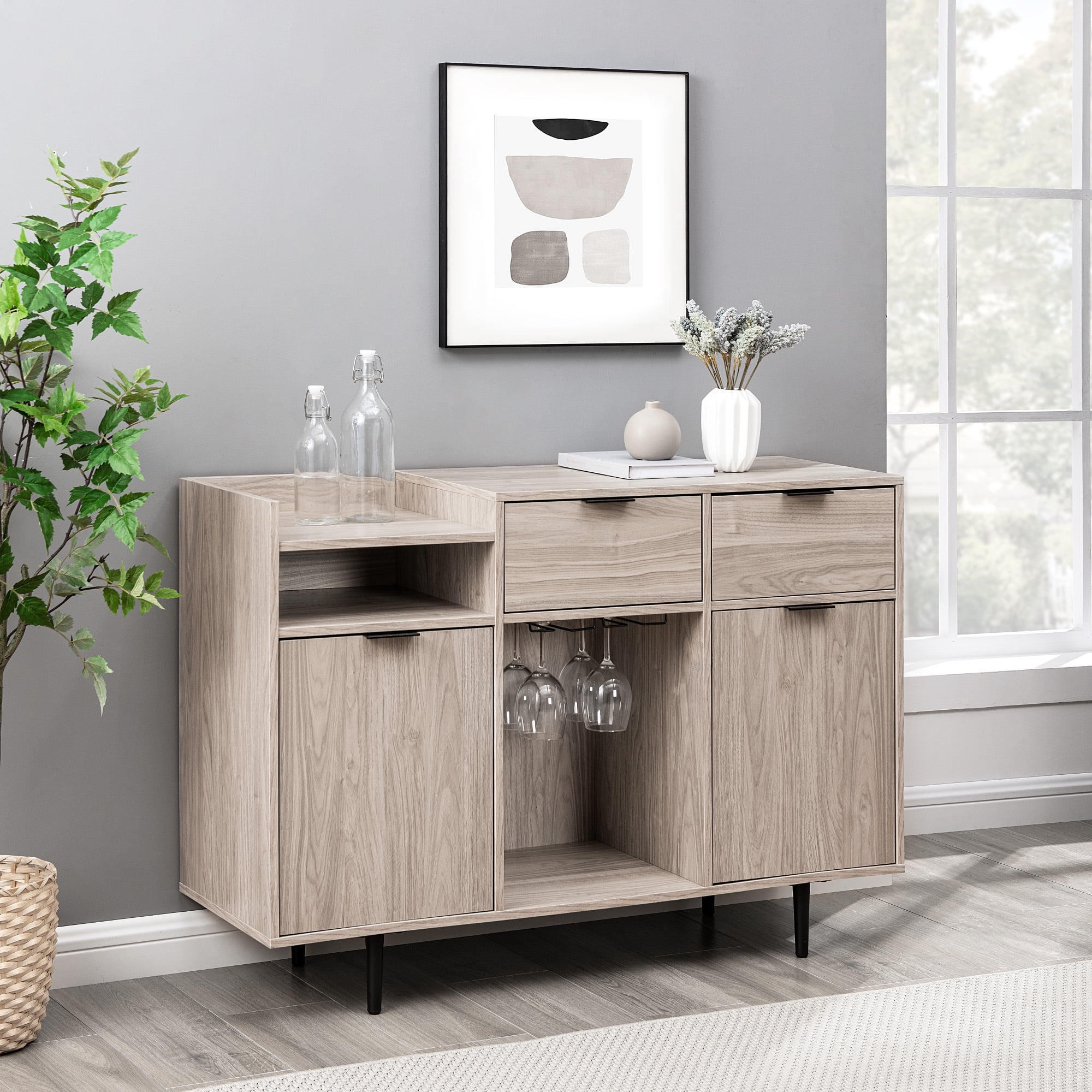 Walker Edison 48” Modern Contemporary Wine Storage Bar Cabinet, Birch