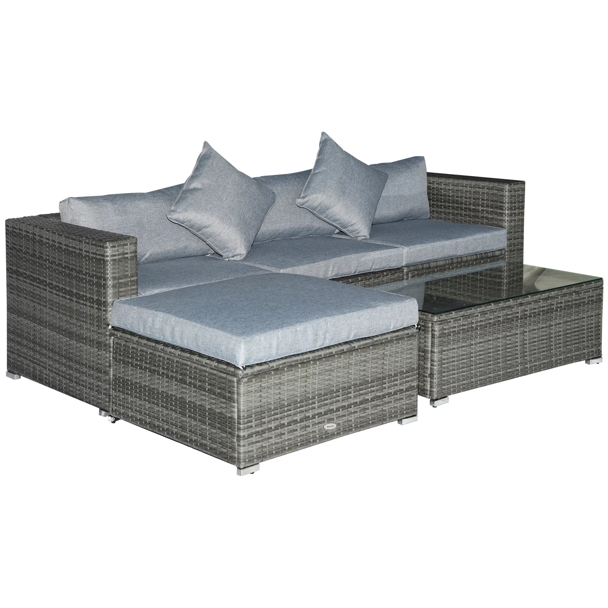 Outsunny 5pc Outdoor Wicker Furniture Set, Table, 3 Seats, Light Gray