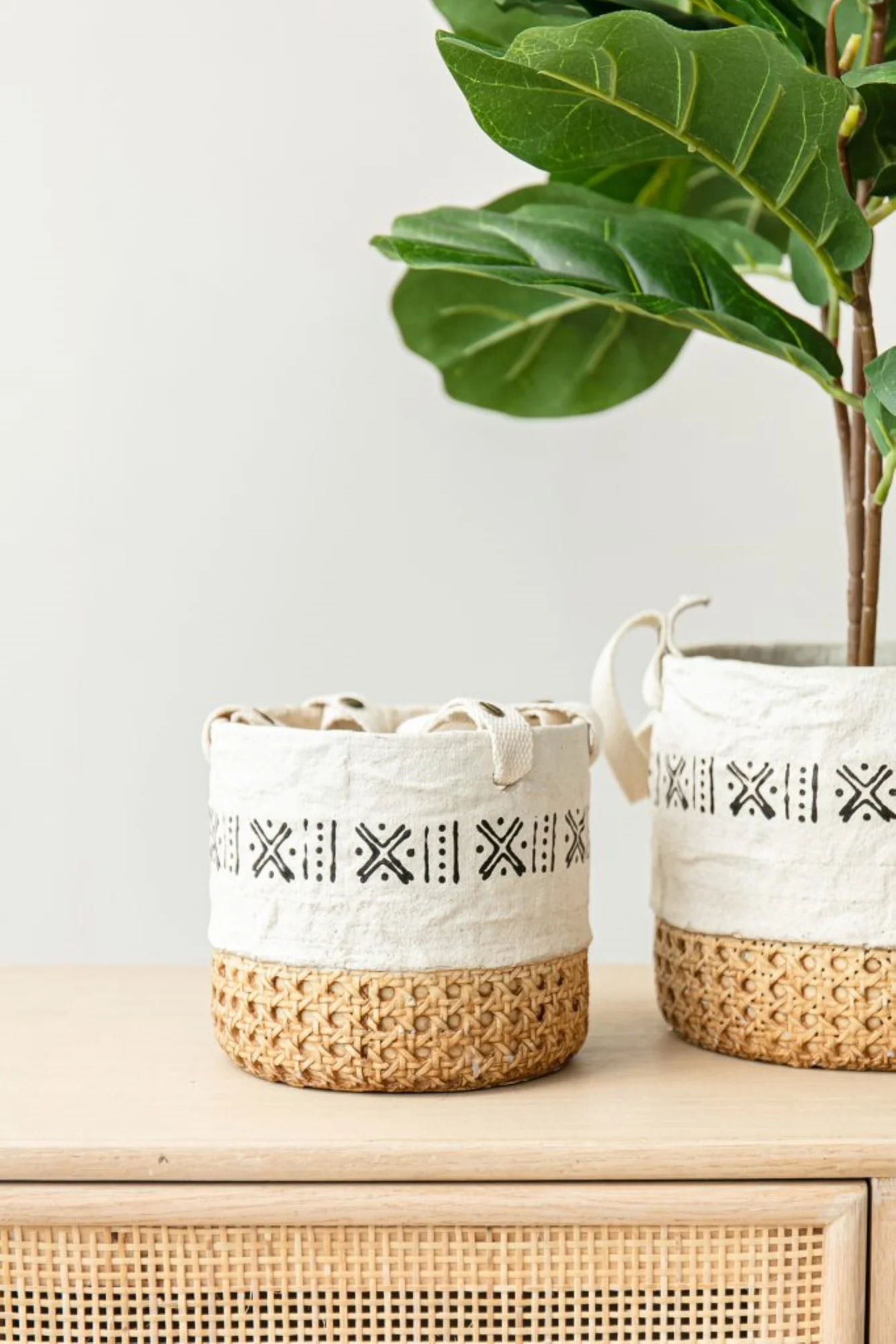 CC Home Furnishings Print Trim Caning Pattern Basket Planters - 7.75