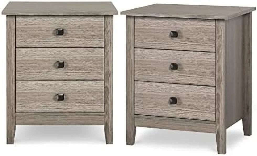 GVJMTKP Nightstands for Bedroom -  Wooden Night Stand  Bedside Table  Bedroom Nightstand with Drawers  Farmhouse Style Bedroom  (White Wood Grain  3-Drawer)