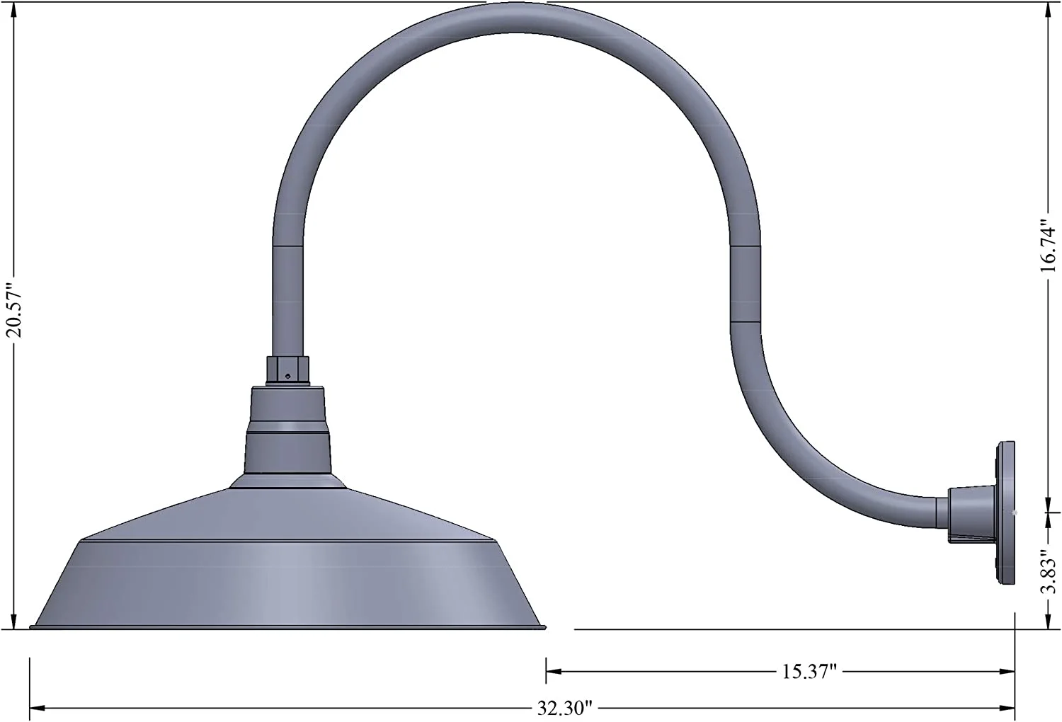 17in. Galvanized Finish Outdoor Gooseneck Barn Light Fixture With 24in. Long Extension Arm - Wall Sconce Farmhouse, Vintage, Antique Style - UL Listed - 9W 900lm A19 LED Bulb (5000K Cool White)