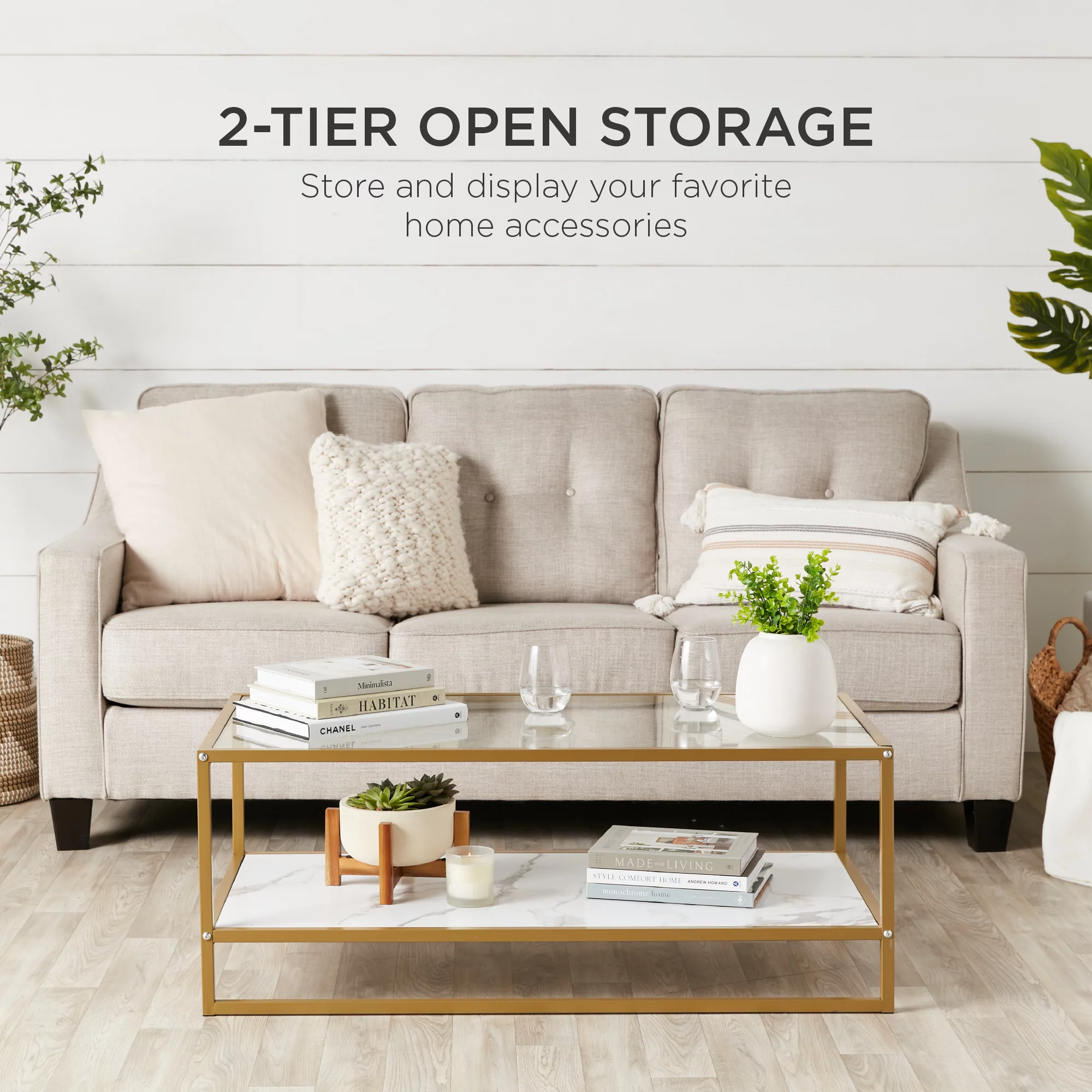 Best Choice Products 44in 2-Tier Rectangular Coffee Table, 2-in-1 Accent Furniture w/ Faux Marble Top - Gold