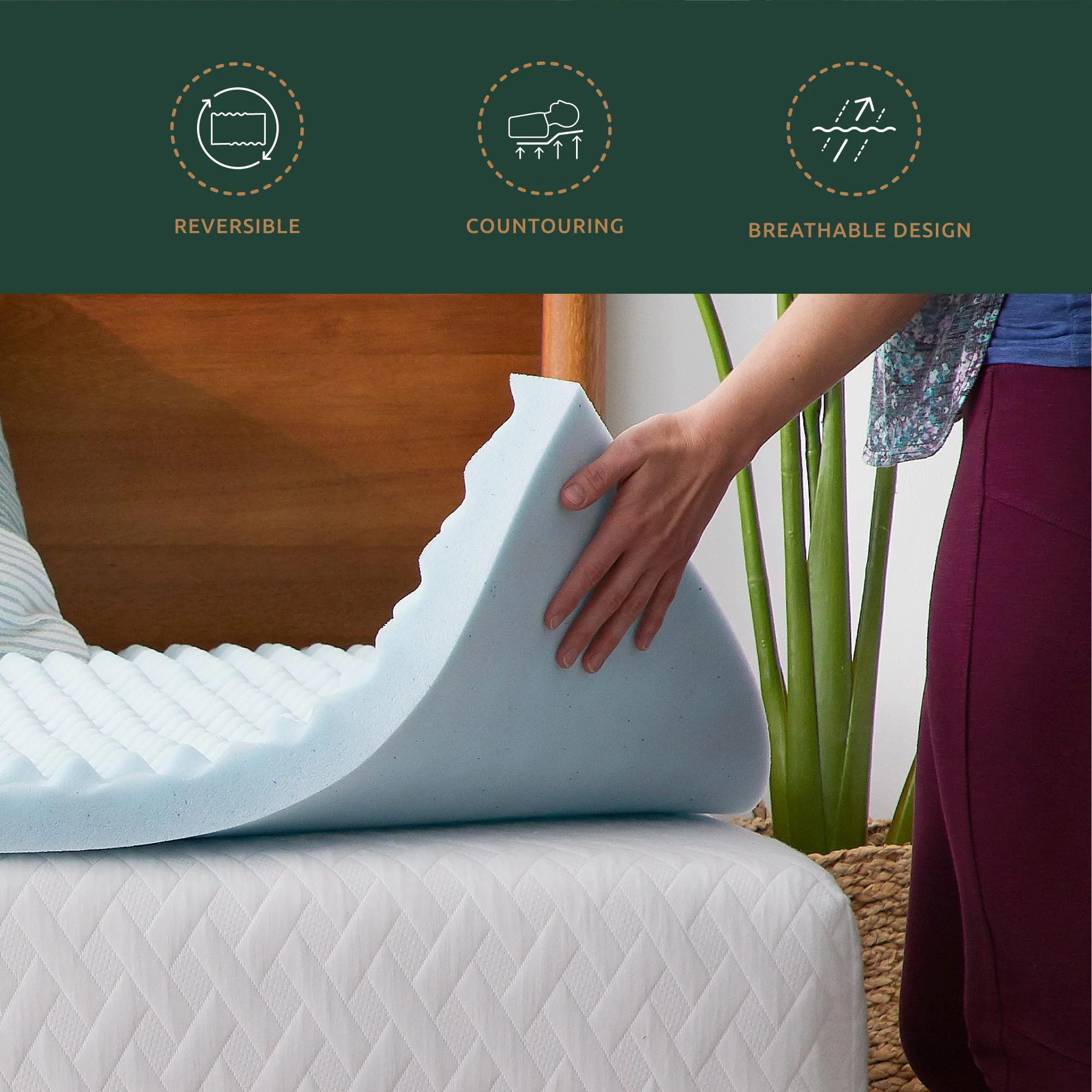 Memory Foam Mattress Topper, Queen, 2 inch, Gel Infused, Egg Crate, Rest Haven