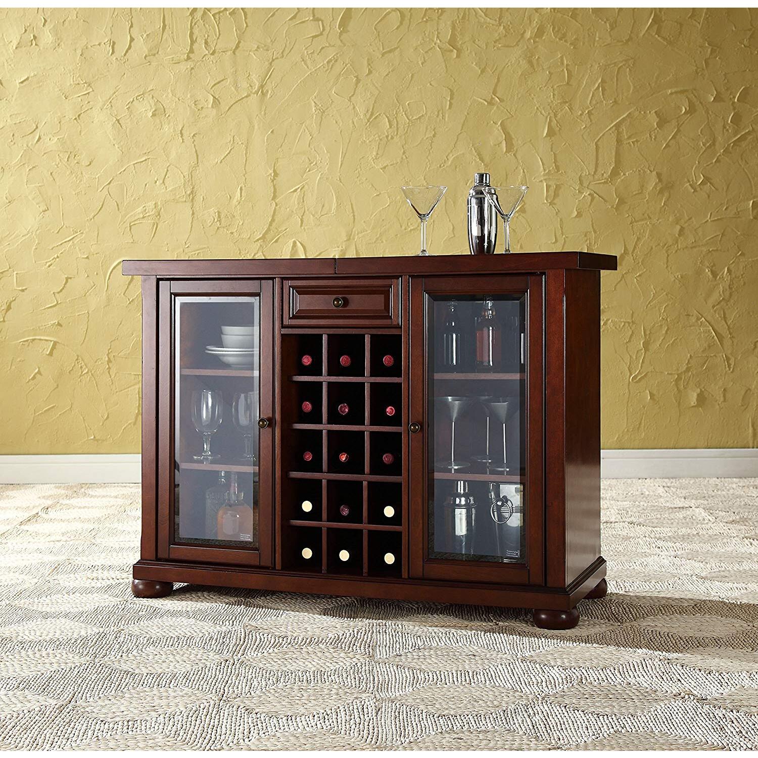 HomeStock Artistic Accomplishment Sliding Top Bar Cabinet Mahogany