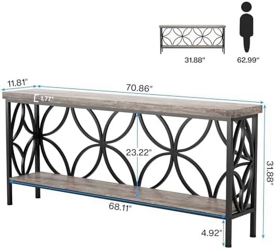 70.9-Inch Narrow Sofa Table  Industrial Long Sofa Table Behind Couch  Entry Console Table with  for Entryway  Living Room  Foyer  Unique Design  Vintage Grey