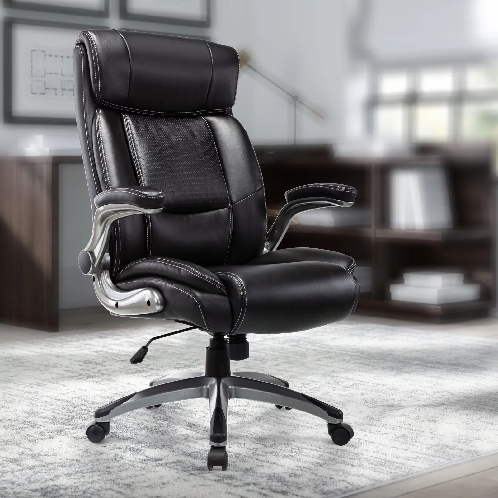 Flip-up Arm Office Chair Adjustable Ergonomic Design for Home Office, Black