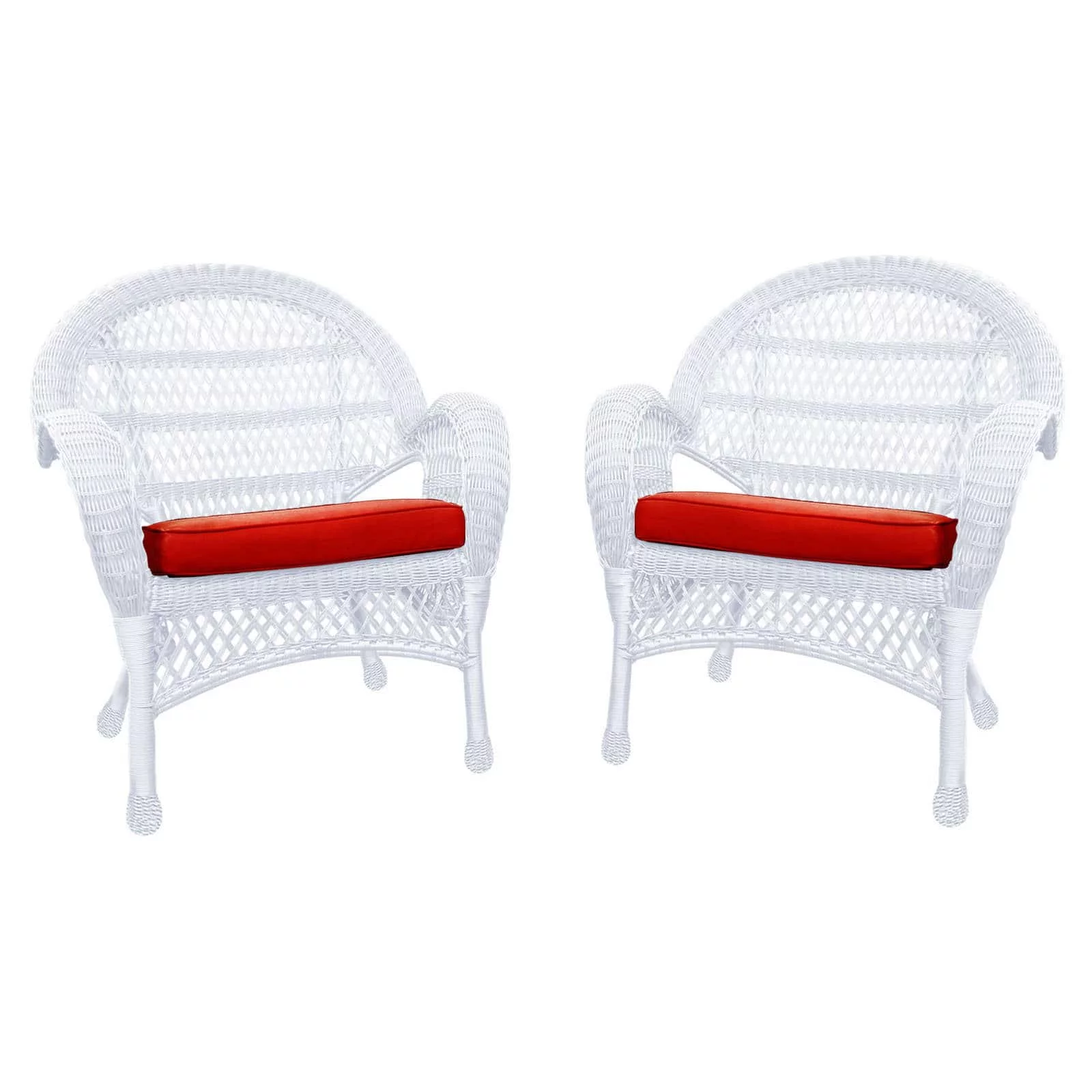 Jeco Wicker Chair in Espresso with Red Cushion (Set of 4)