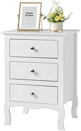 RSJIWOGZ Nightstand with 3 Drawers Small Bed Side Cabinet  with Metal Handle Farmhouse Night Stands for Small Spaces Living Room Bedroom
