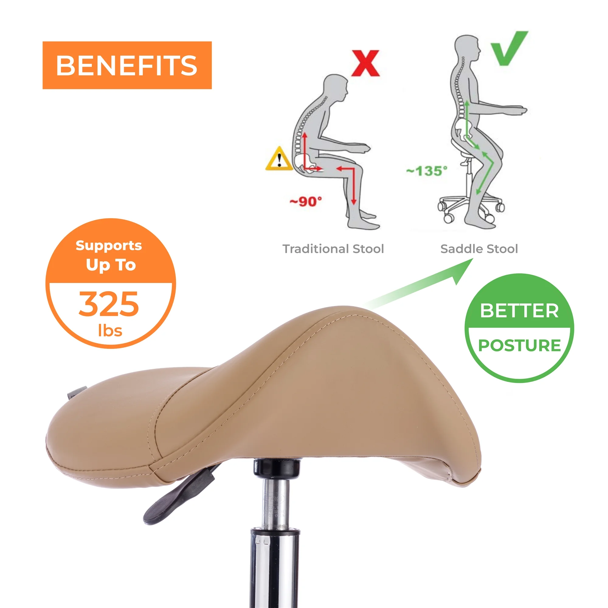 Spa Numa SADDLE Stool with Metal Base - 1010A - Sand