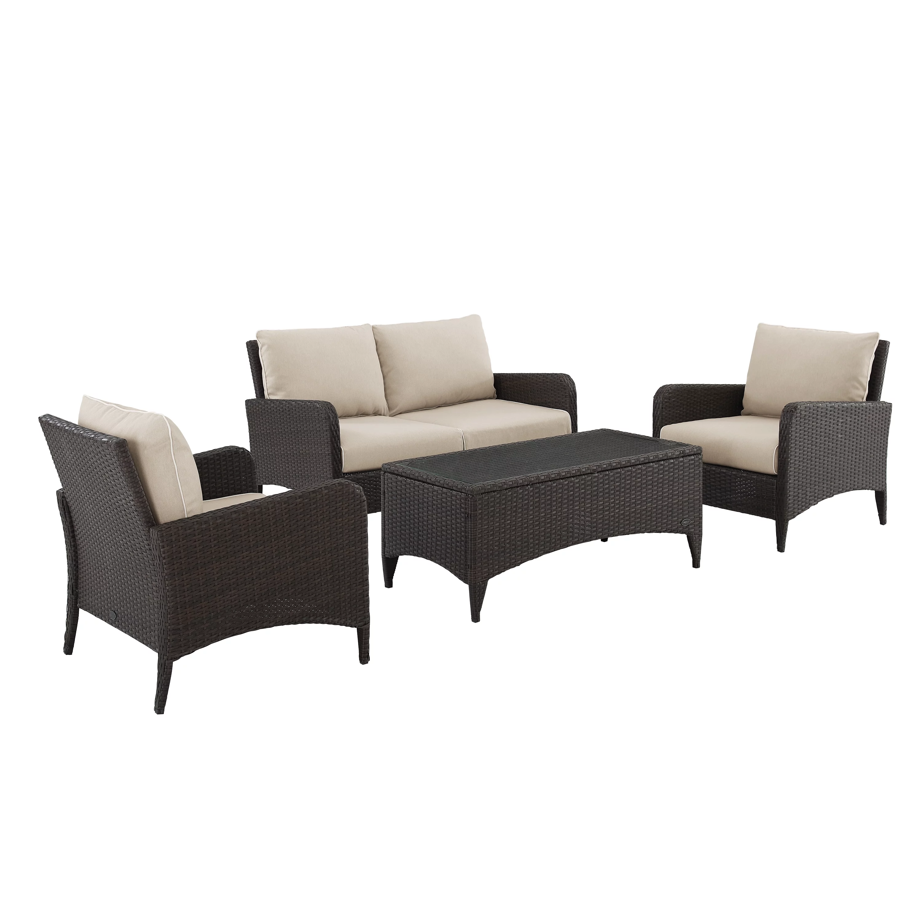 Crosley Kiawah 4 Piece Outdoor Wicker Conversation Set in Sand