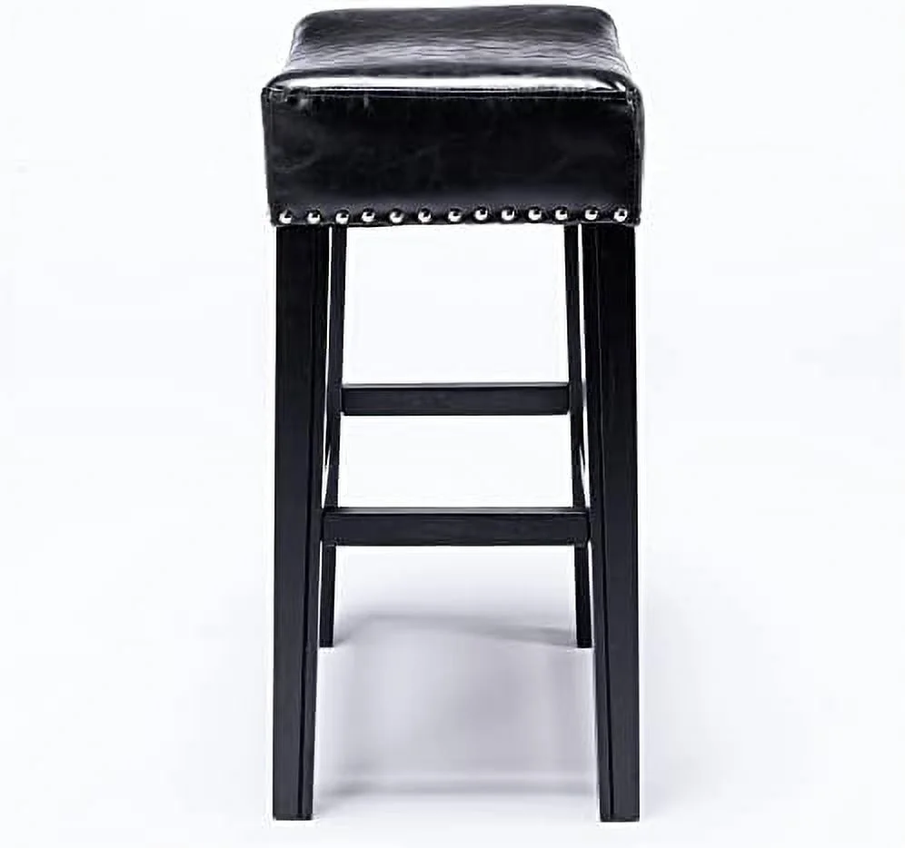 Stools Set of 2  26" Faux Leather Upholstered Counter Height Barstools with Nailhead Trims and Solid Wood Legs  Farmhouse Backless Dining Chairs Island Chairs with Footrest   Stool  B