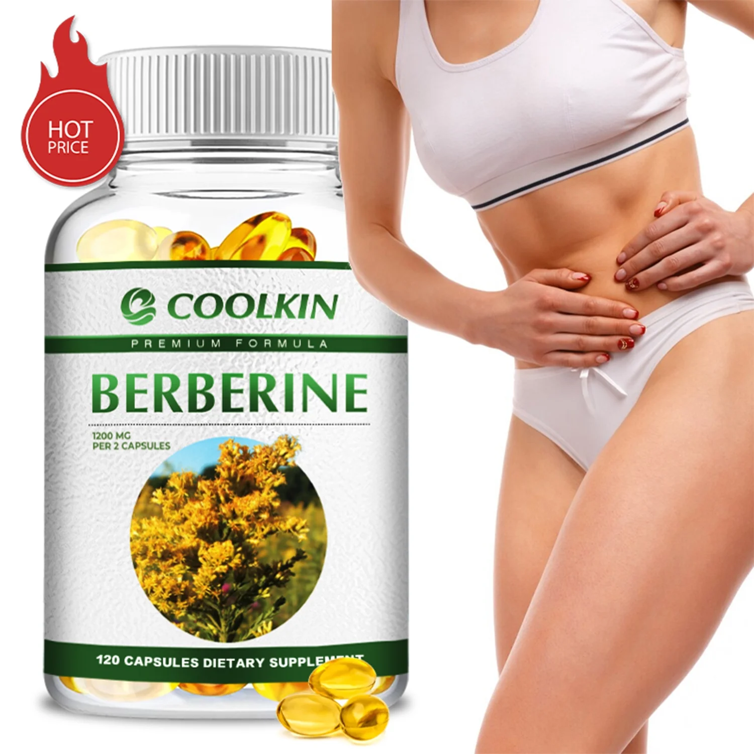 Coolkin Berberine 1200mg -Heart Health, Blood Sugar Balance and Control -Berberine HCI(30/60/120pcs)