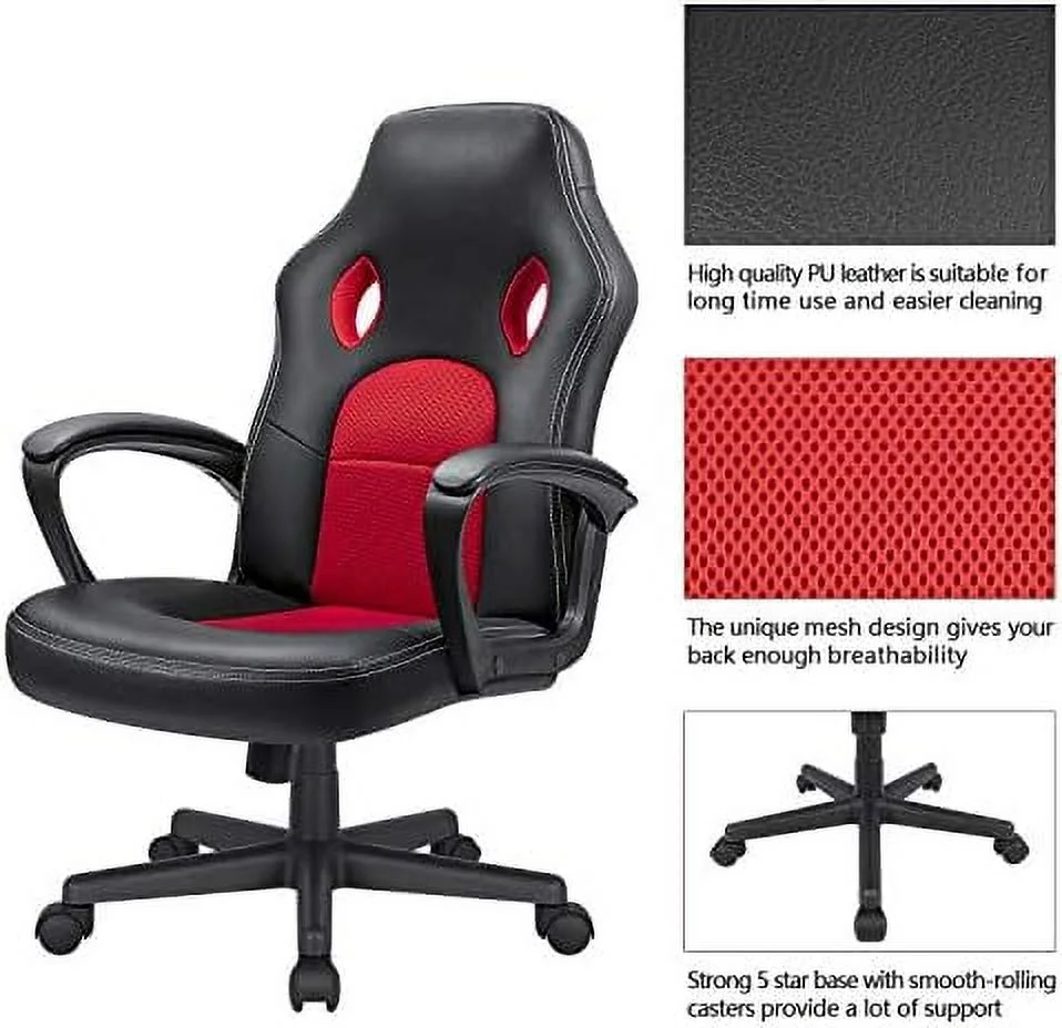 RSJIWOGZ Office Gaming Chair Leather Computer Chairs High Back Ergonomic Adjustable Racing Game Desk Chair Executive Conference Chair ()