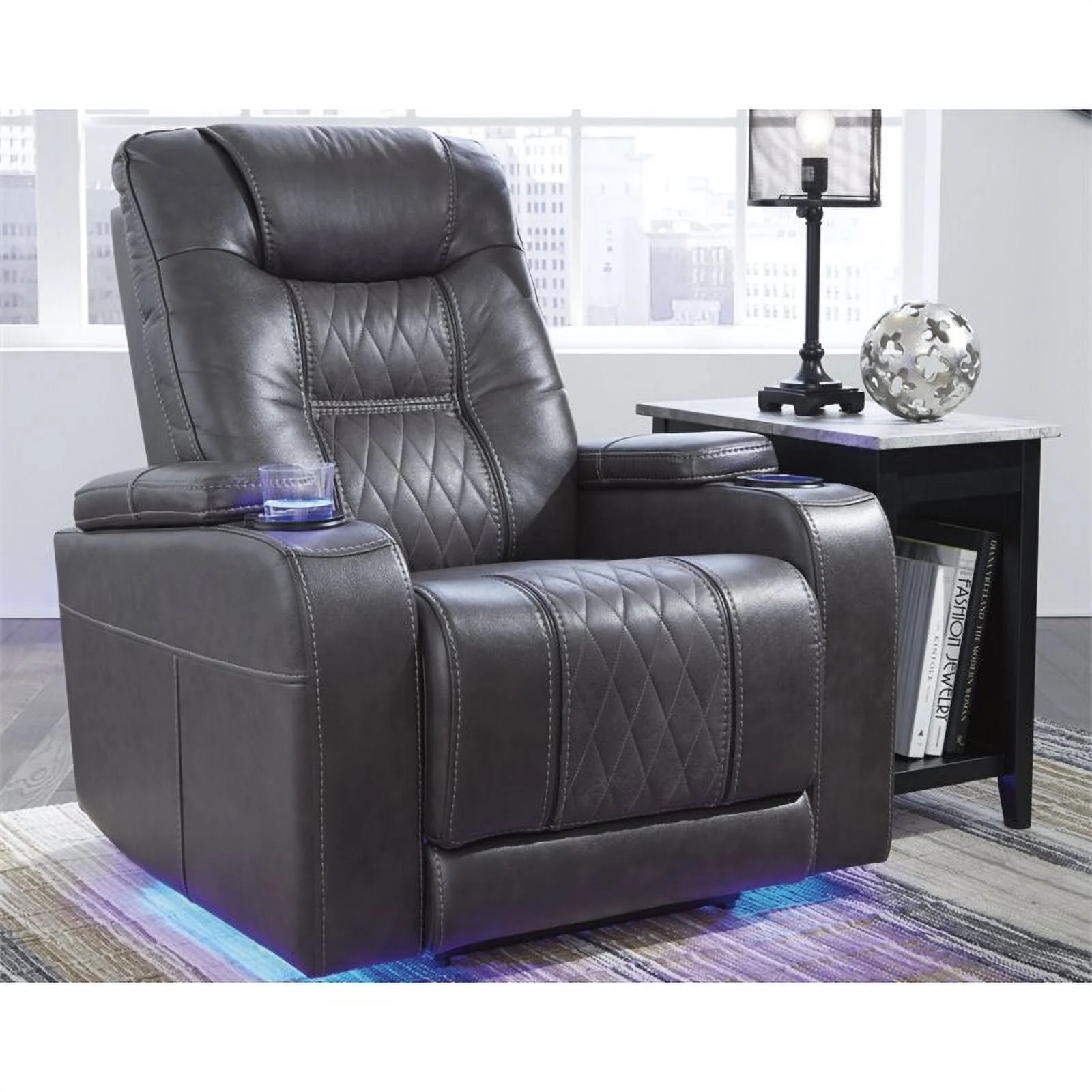 Bowery Hill Contemporary Composer Power Fabric Recliner in Gray
