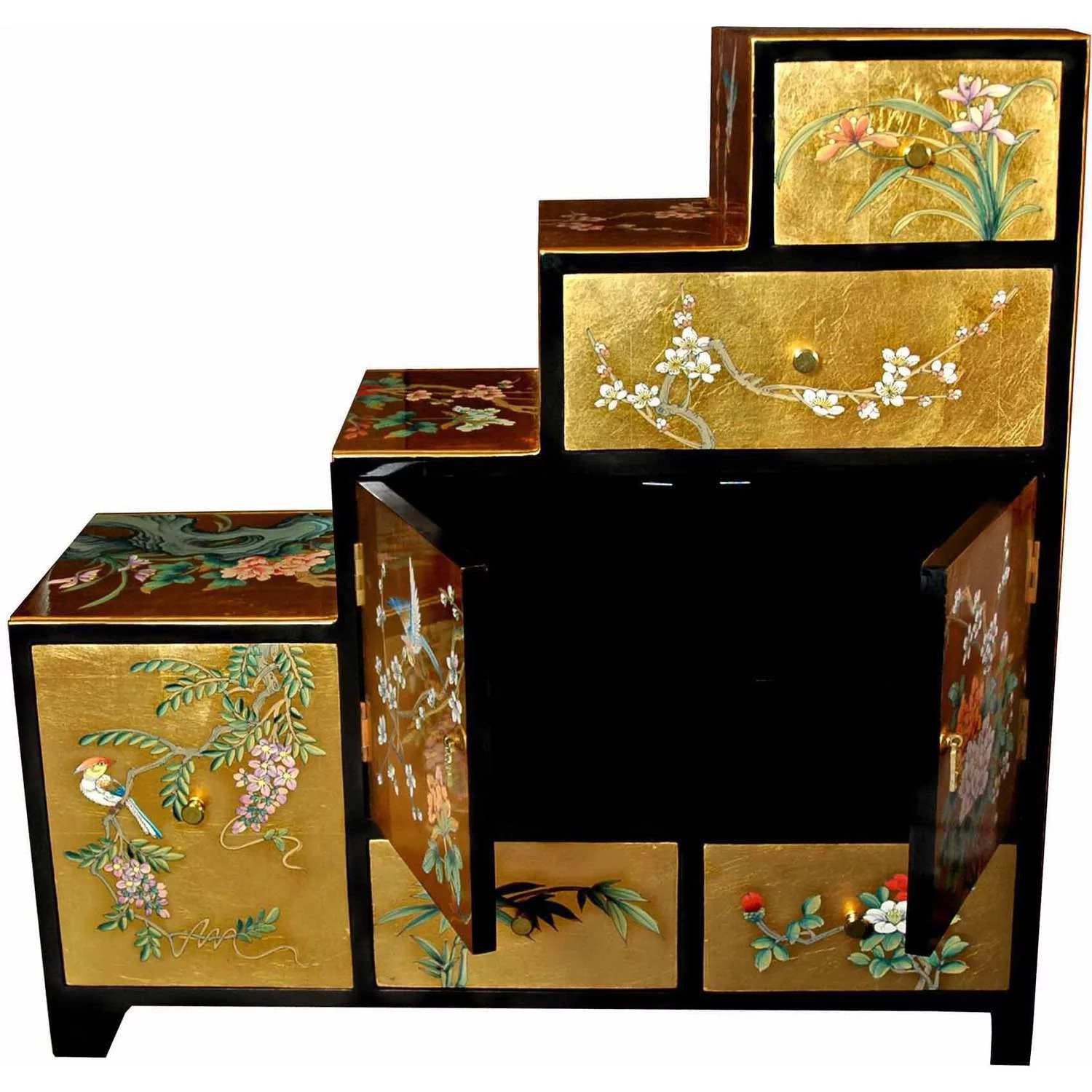 Oriental Furniture Gold Leaf Step Tansu, 31.00