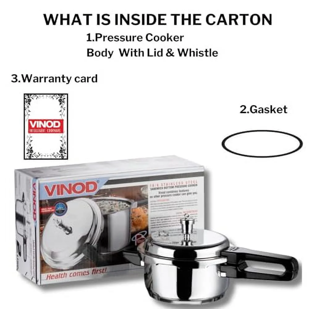 Vinod V-5L Stainless Steel Sandwich Bottom Pressure Cooker, 5-Liter,Silver,Medium