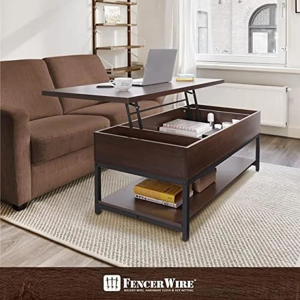 TJUNBOLIFE Lift Top Coffee Table w/  Coffee Table w/Bottom Open    Coffee Table w/Lift Top for Living Room  Rising Top Coffee Table w/Hidden Compartment   41" Rustic Oak