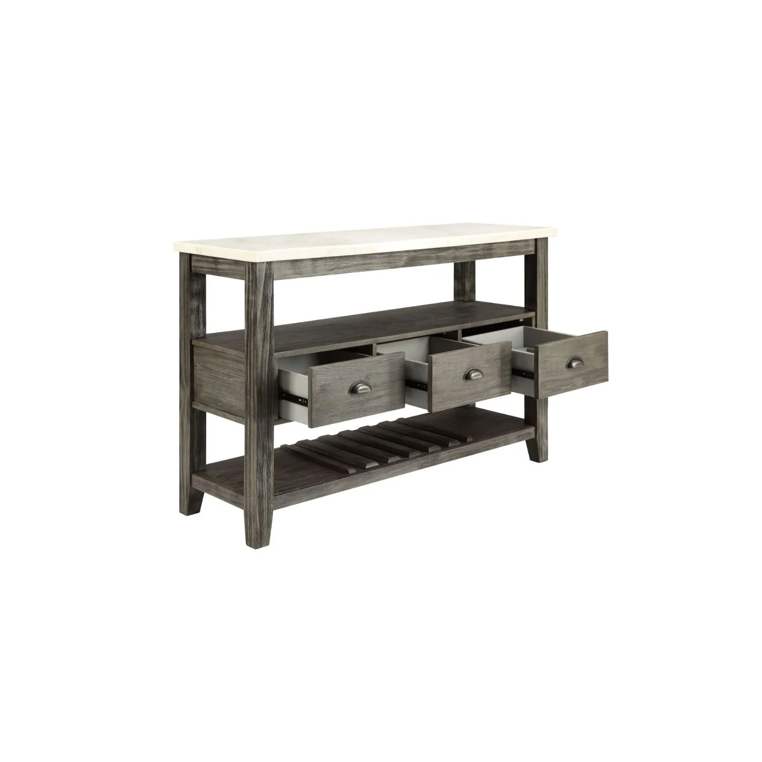 ACME Merel Marble Top Wine Rack Server in White and Gray Oak