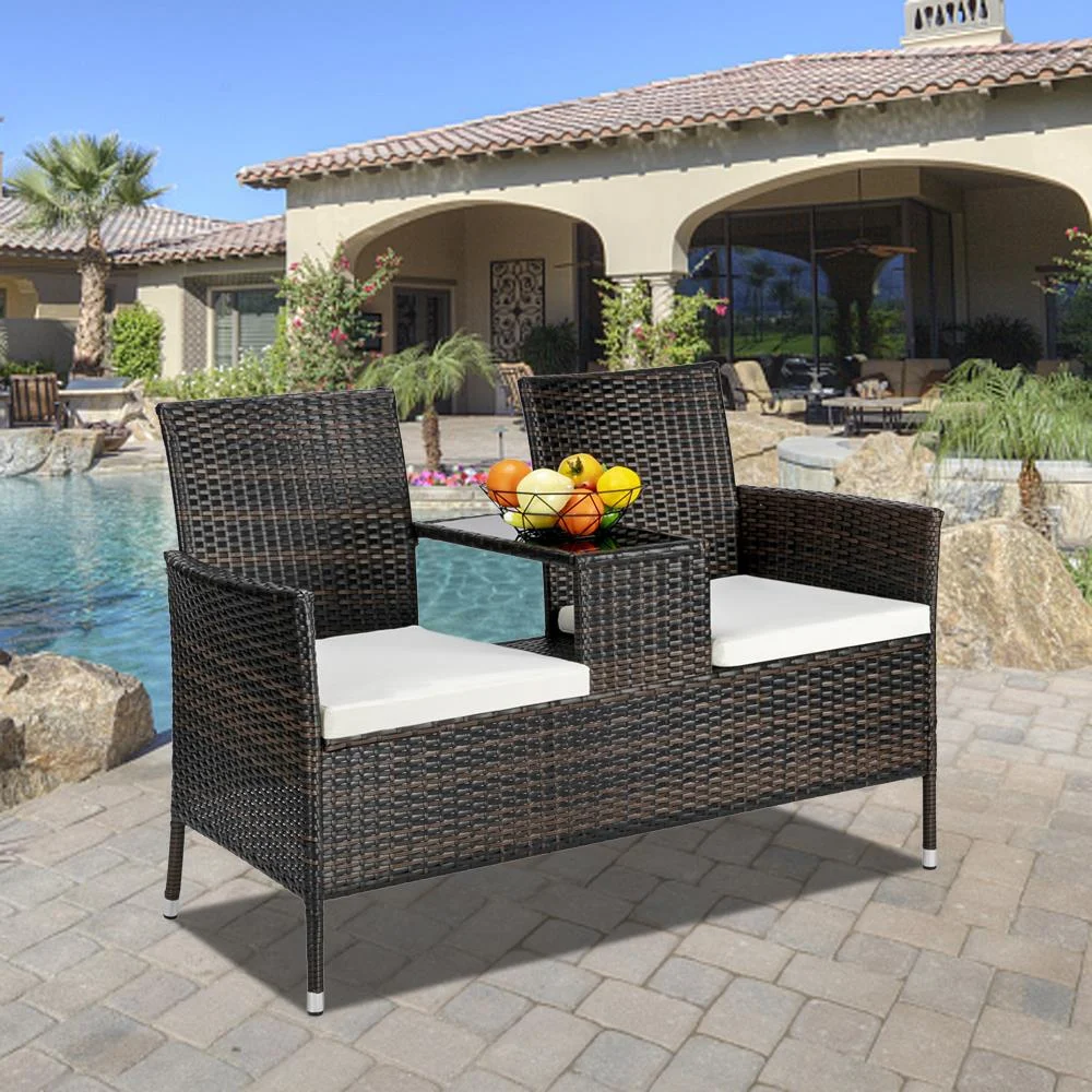 BaytoCare Patio Home Rattan Chat Set, Brown Gradient