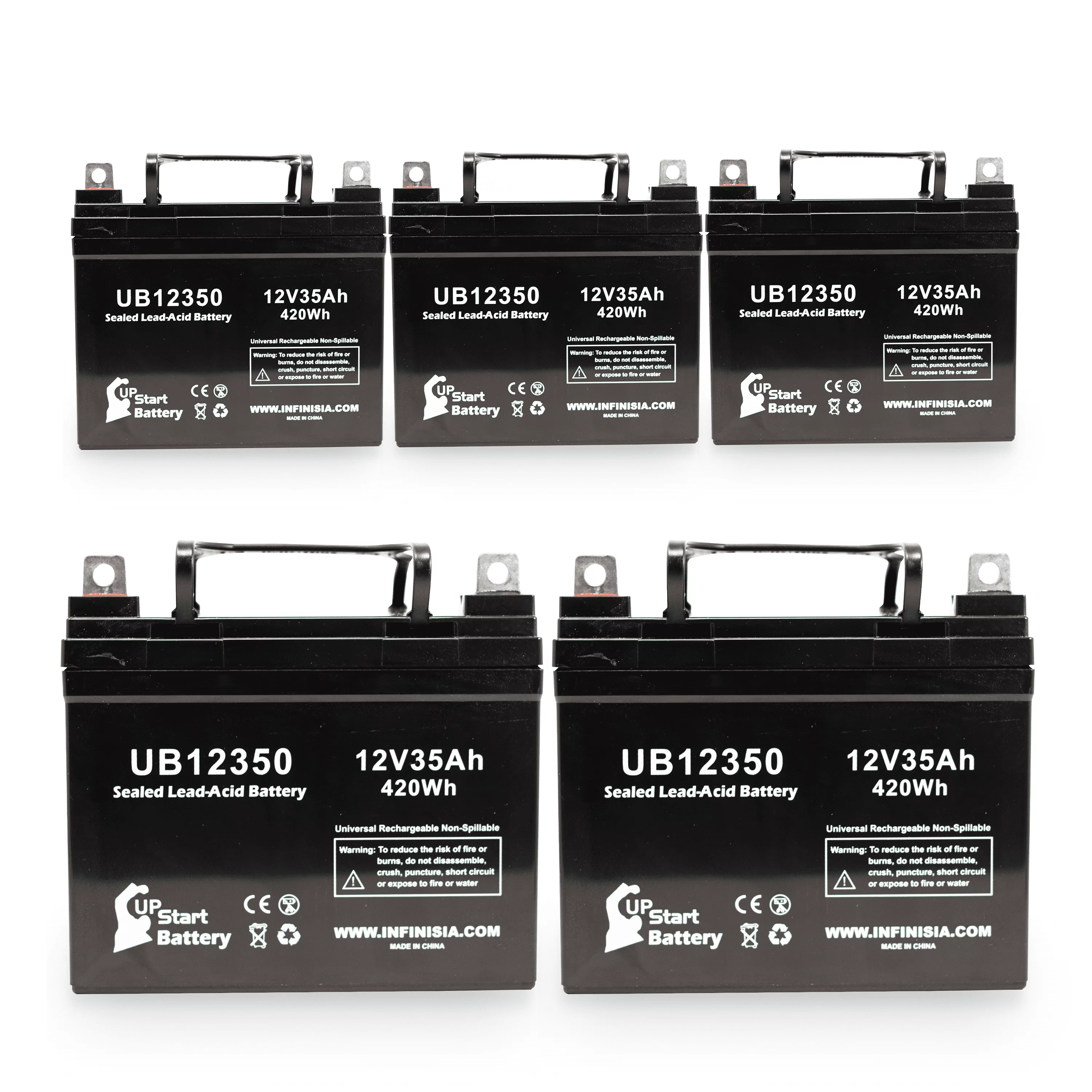 5x Pack - Compatible Invacare JAGUAR Battery - Replacement UB12350 Universal Sealed Lead Acid Battery (12V, 35Ah, 35000mAh, L1 Terminal, AGM, SLA)