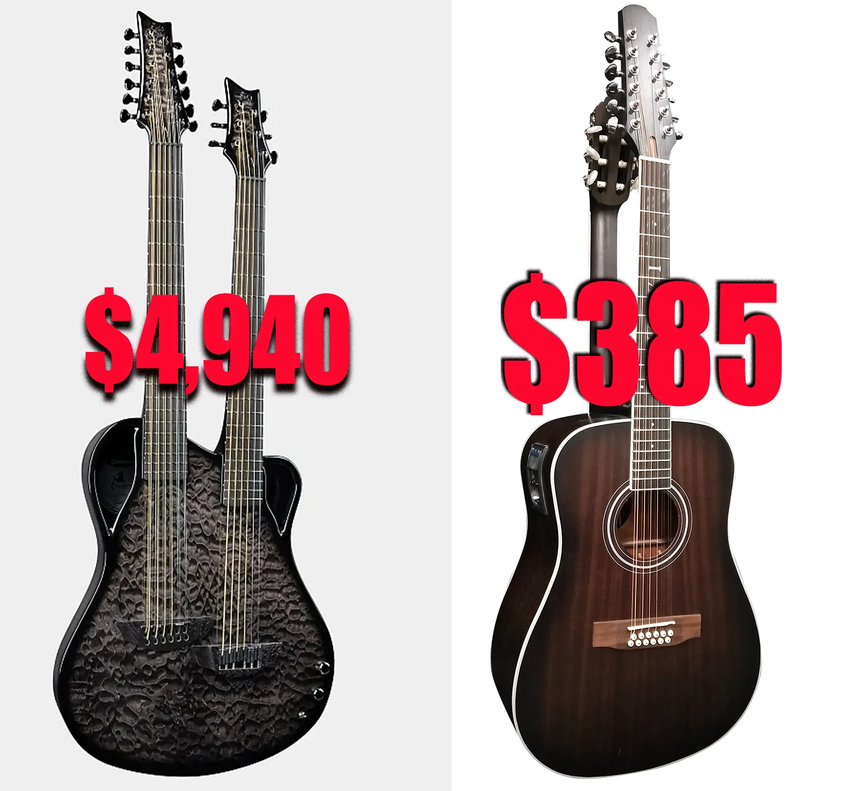 12/6 Strings Acoustic/Electric Double Neck,  Busuyi Guitar, Travel Acoustic Guitar with Classical Metal Heel 41inch Cutaway Guitar, 39inch Acoustic Guitar, Double Sided Neck Guitar, 2022 NPS +Bag