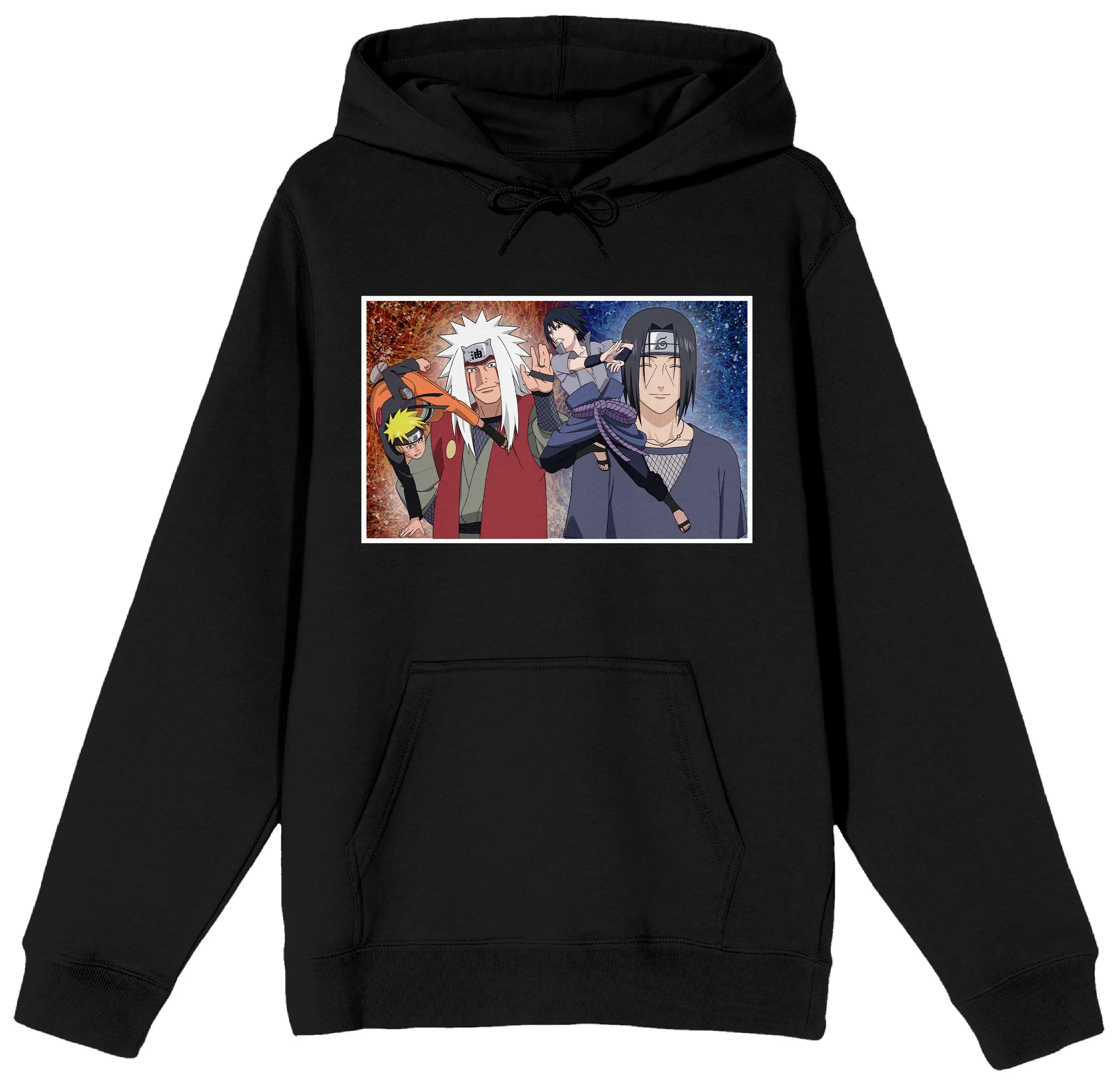 Naruto Shippuden Uzumaki & Sasuke Fighting Jiraiya Itachi Men's Black Hoodie-S