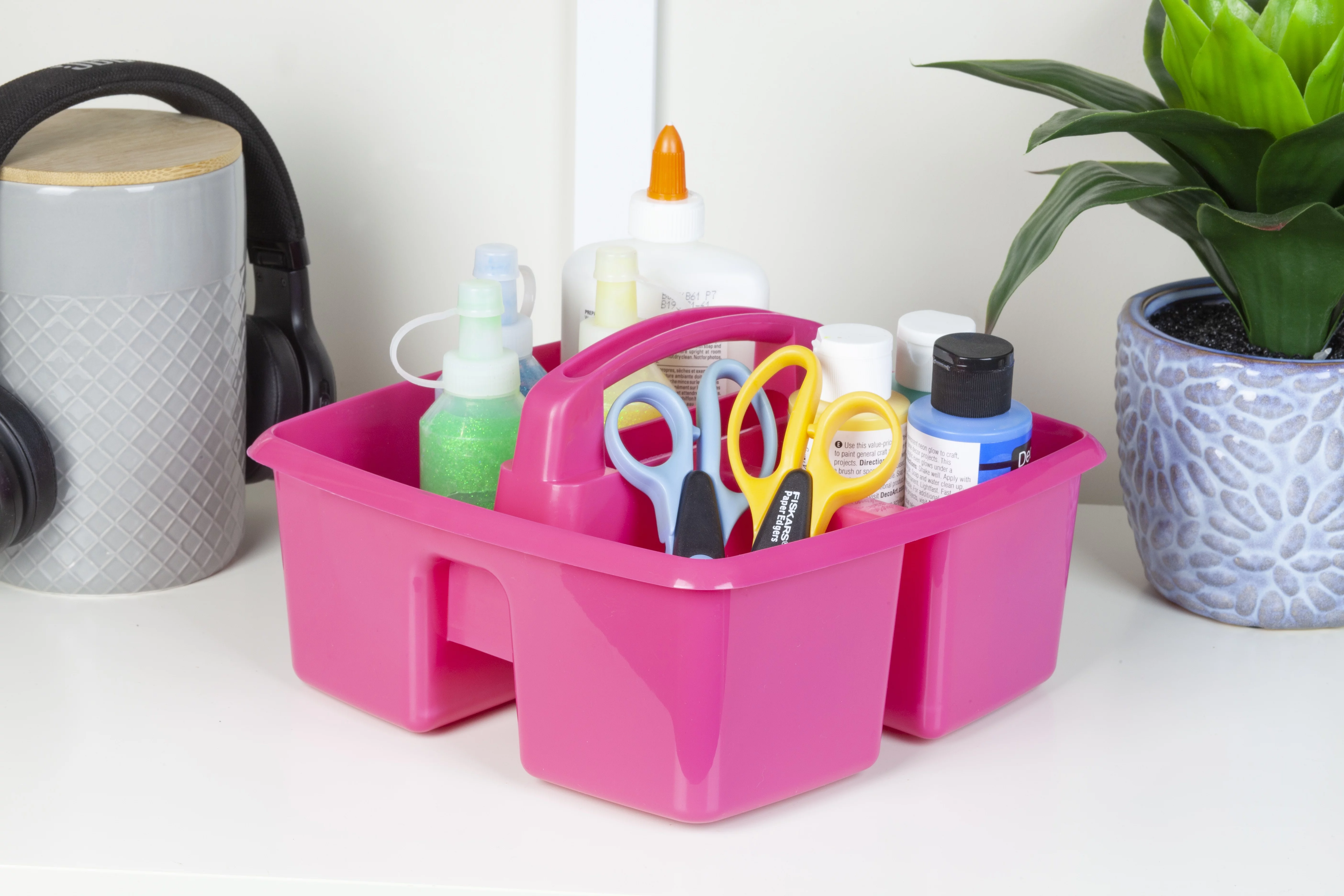 Pen+Gear Plastic Caddy, Craft and Hobby Organizer, Fuchsia Burst, 6-Pack