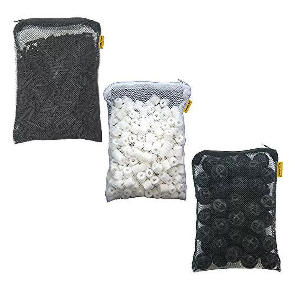 Aquacity Filter Media Replacement Bags - Activated Charcoal Pellet Carbon, Bio Ceramic Rings, Bio Balls for Aquarium Fish Pond Tank (1 Set)
