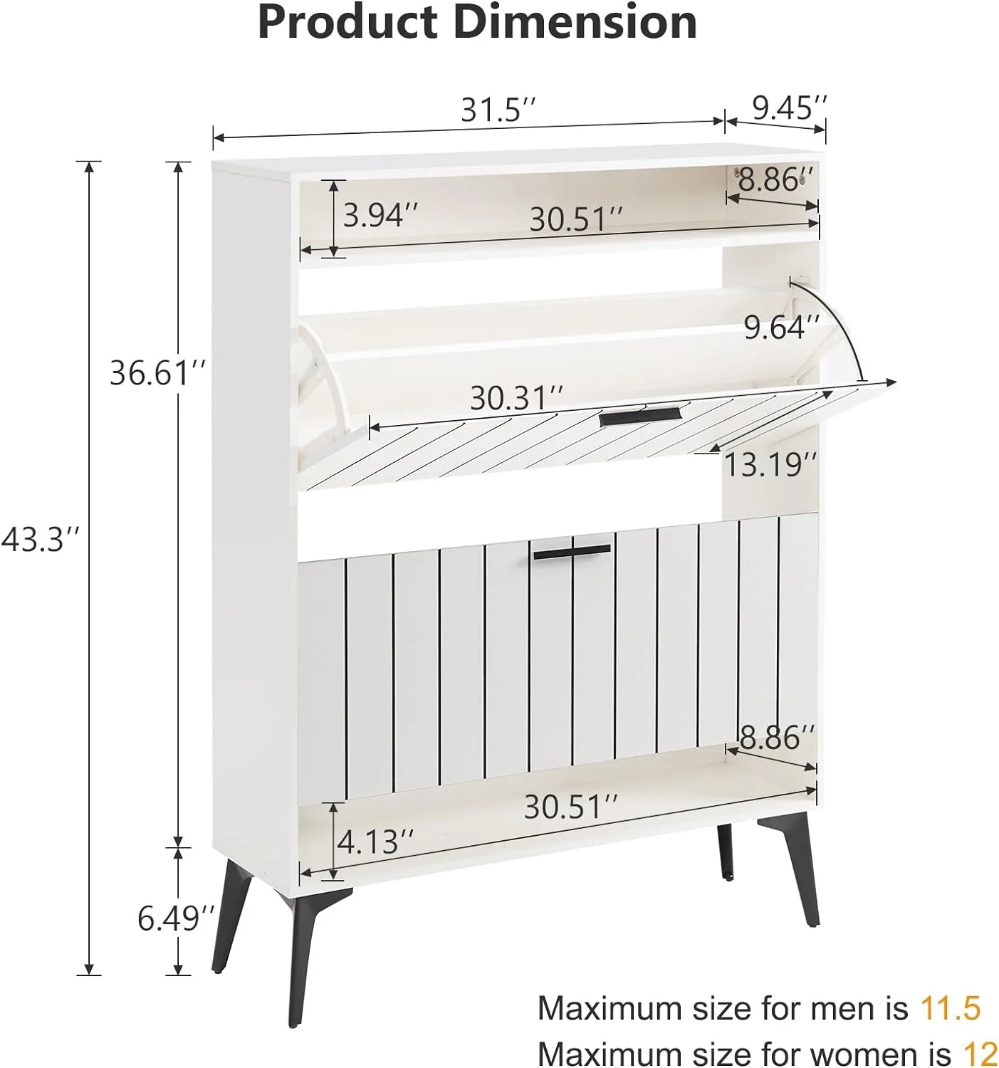 HYUN Shoe Cabinet Storage for Entryway Striped Shoe Rack Cabinet with 2 Flip Drawers Modern Free Standing Narrow Slim Hidden Shoes Organizers with Shelves for Living Room Bedroom Hallway, White