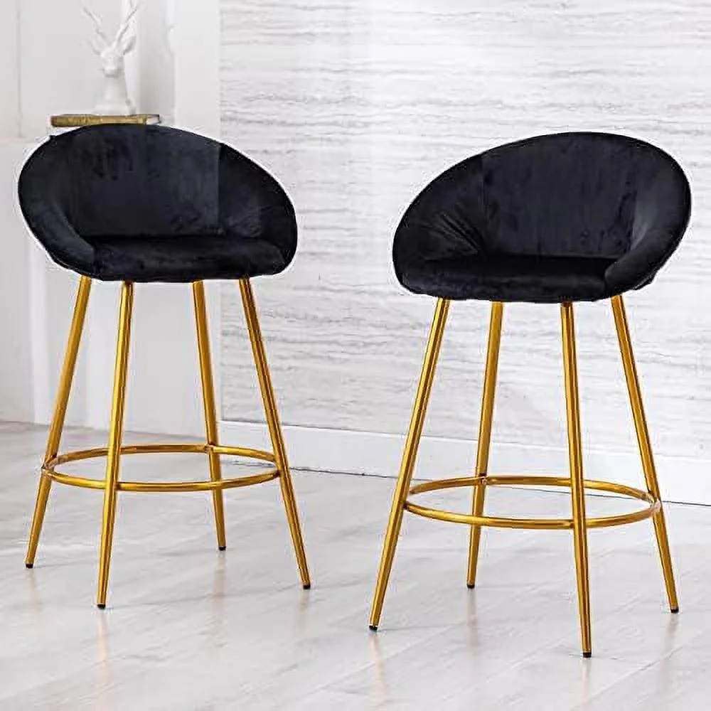 JOMA  Stools Set of 4  26 Inches Counter Height  Chairs with Back  Velvet Upholstered Kitchen Island Chair Barstools with Gold Legs for Dining Room  Coffee Shop  Black