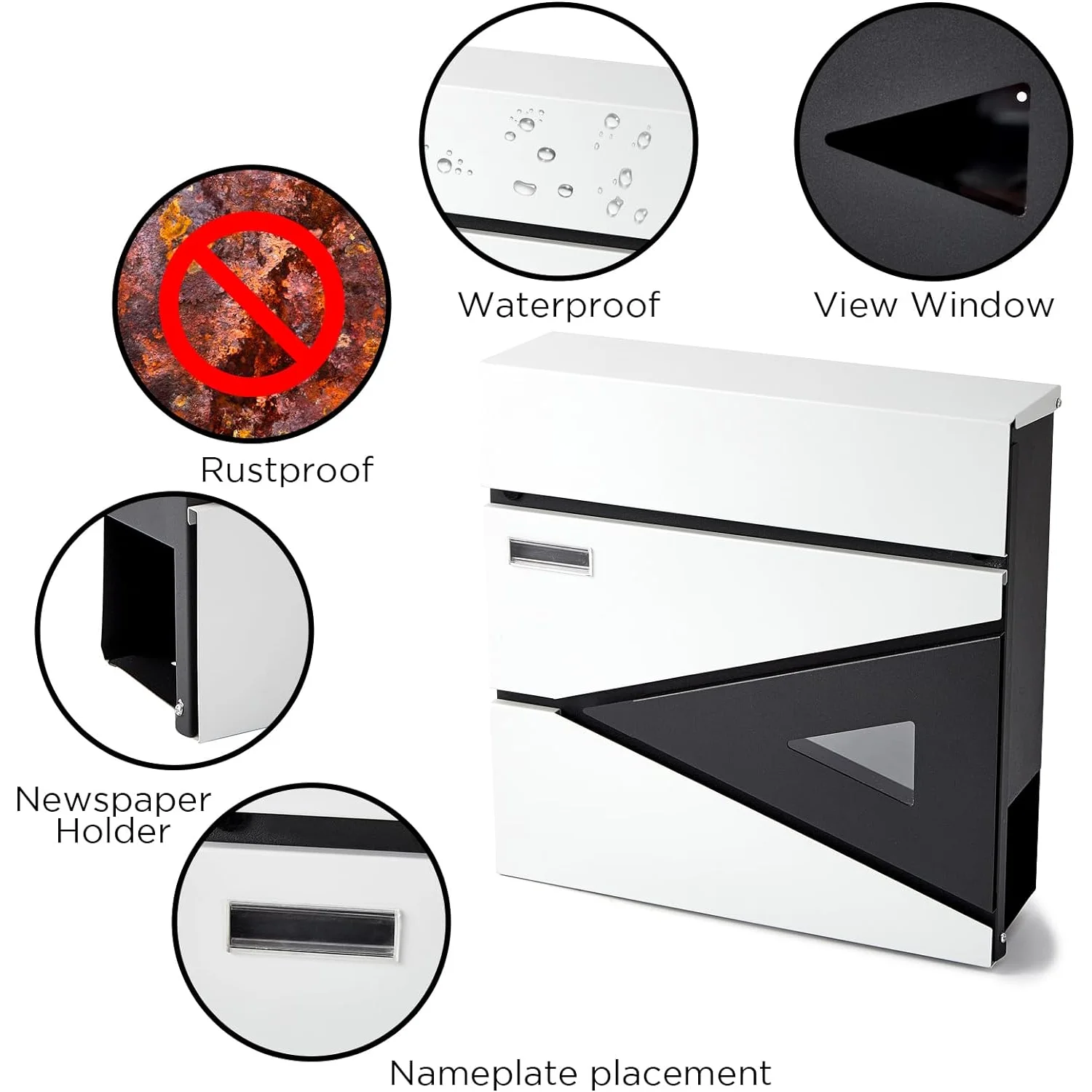 BESTLSE Wall Mount Mailbox,Large Capacity Locking Mailbox with Newspaper Holder 14.5*14.5*4.2