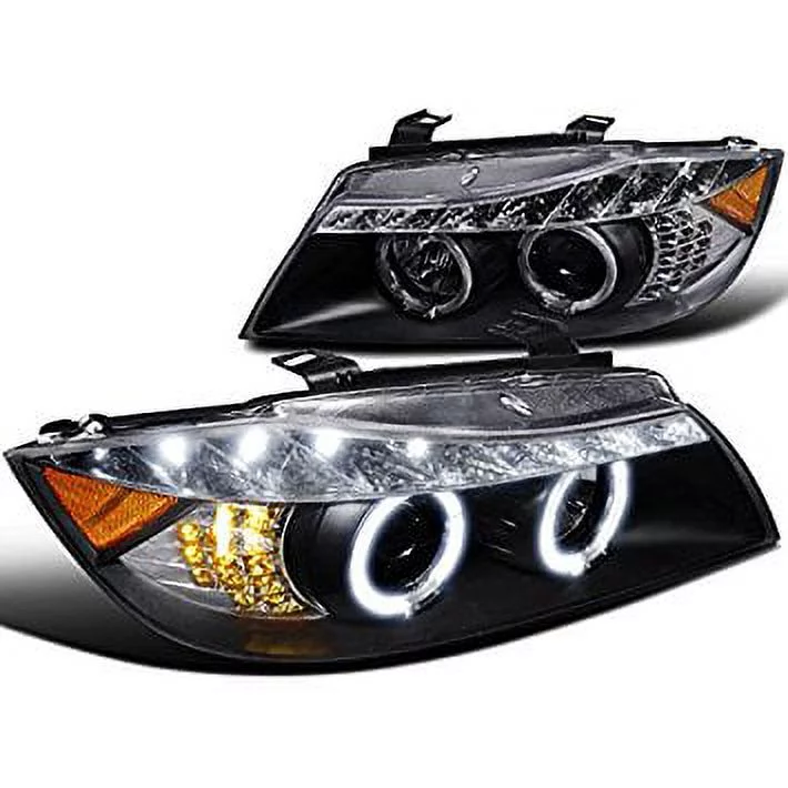 Spec-D Tuning 2LHP-E9005JM-8V2-TM Bmw E90 4Dr 3-Series Black Led Signal Eyelid Halo Projector Head Lights